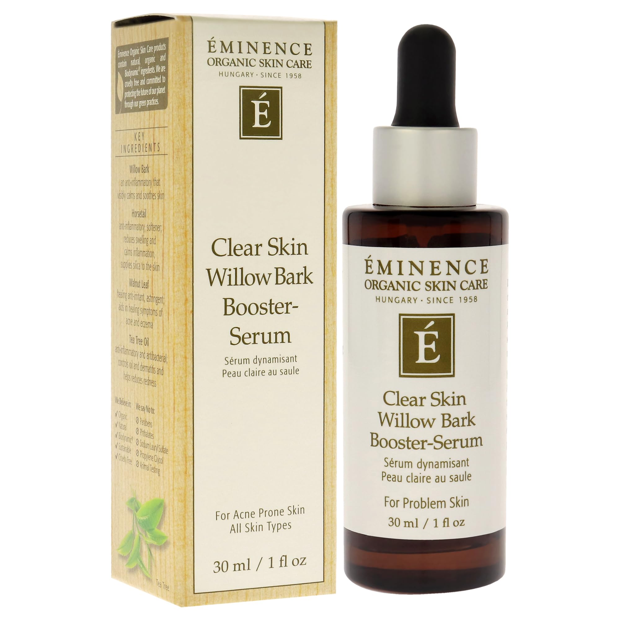 Eminence Organic Clear Skin Willow Bark Booster Serum 1oz - Natural Acne Treatment for Oily & Blemish-Prone Skin - Perfect for Daily Skincare Routine & Breakout Prevention