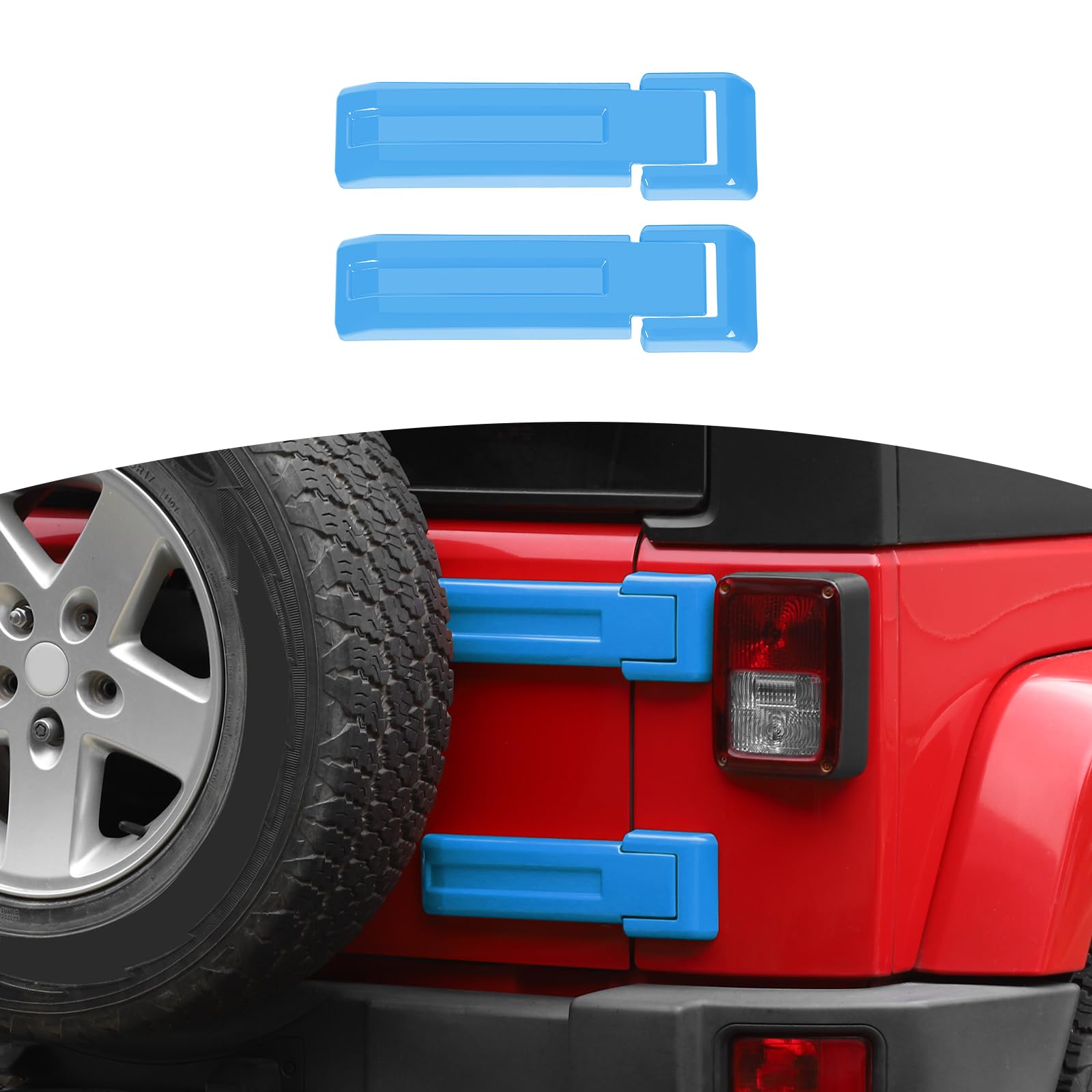 Jeep Wrangler JK JKU Tailgate Hinge Cover Trim (2007-2017) - Baby Blue Exterior Accessories (2-Piece Set) | Durable Protection & Stylish Upgrade for Off-Road Adventures