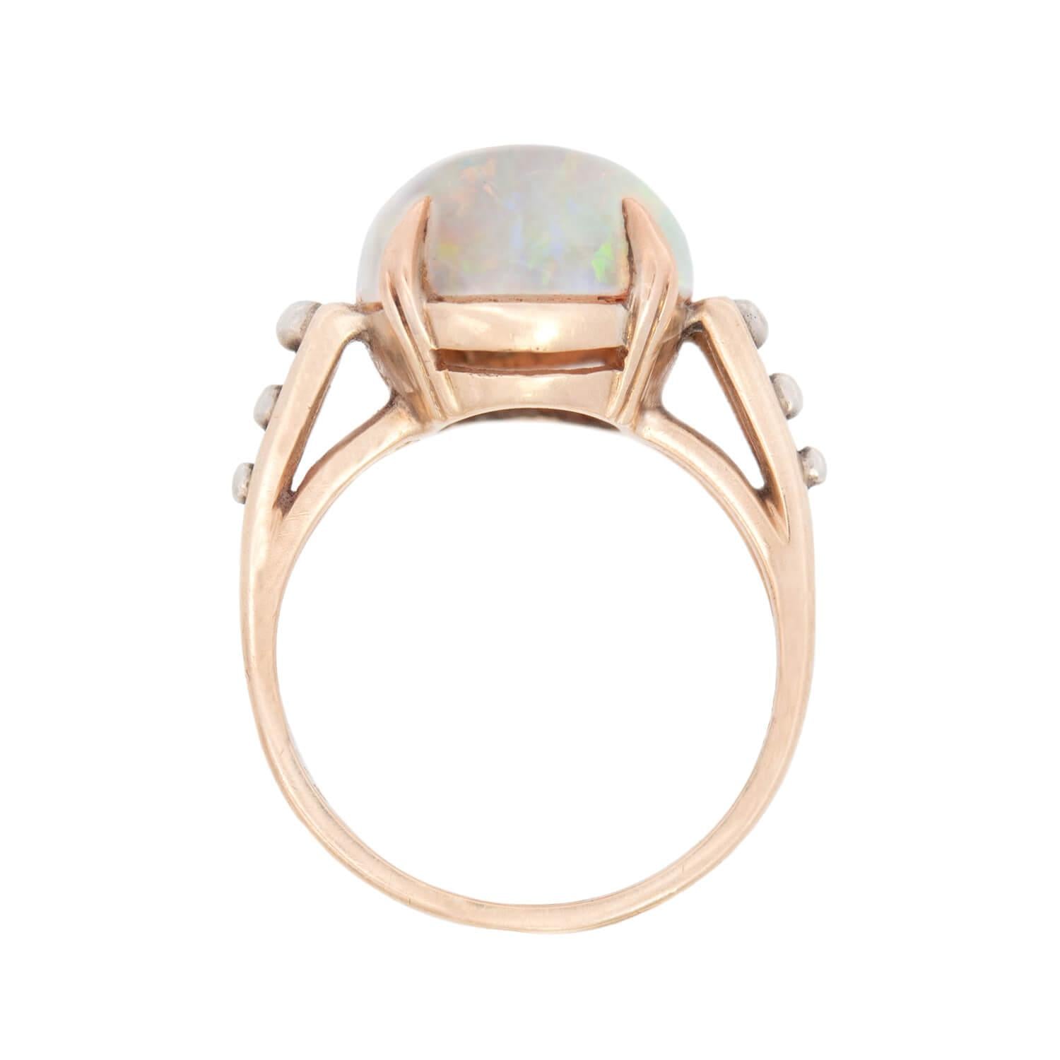 14k Gold & Mixed Metal Opal Ring - Art Nouveau Style Vintage Jewelry for Women, Handmade Statement Ring for Engagement, Wedding & Special Occasions