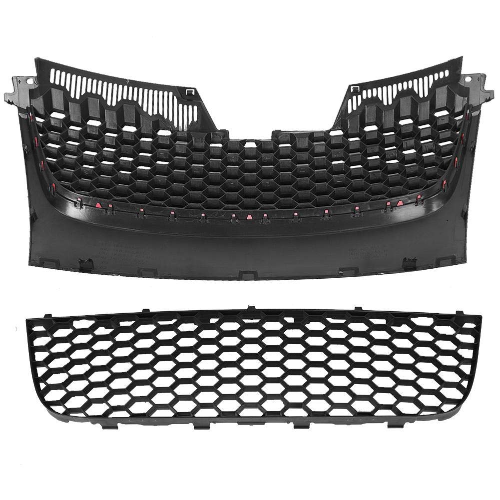 KIMISS Car Bumper Lower Grill Kit for Volkswagen Golf GTI MK5 & Jetta 5 (2006-2009) - 1PC Bumper Grill + 2PC Fog Light Grills + 1PC Lower Grill - Perfect for Car Upgrades & Replacement Parts