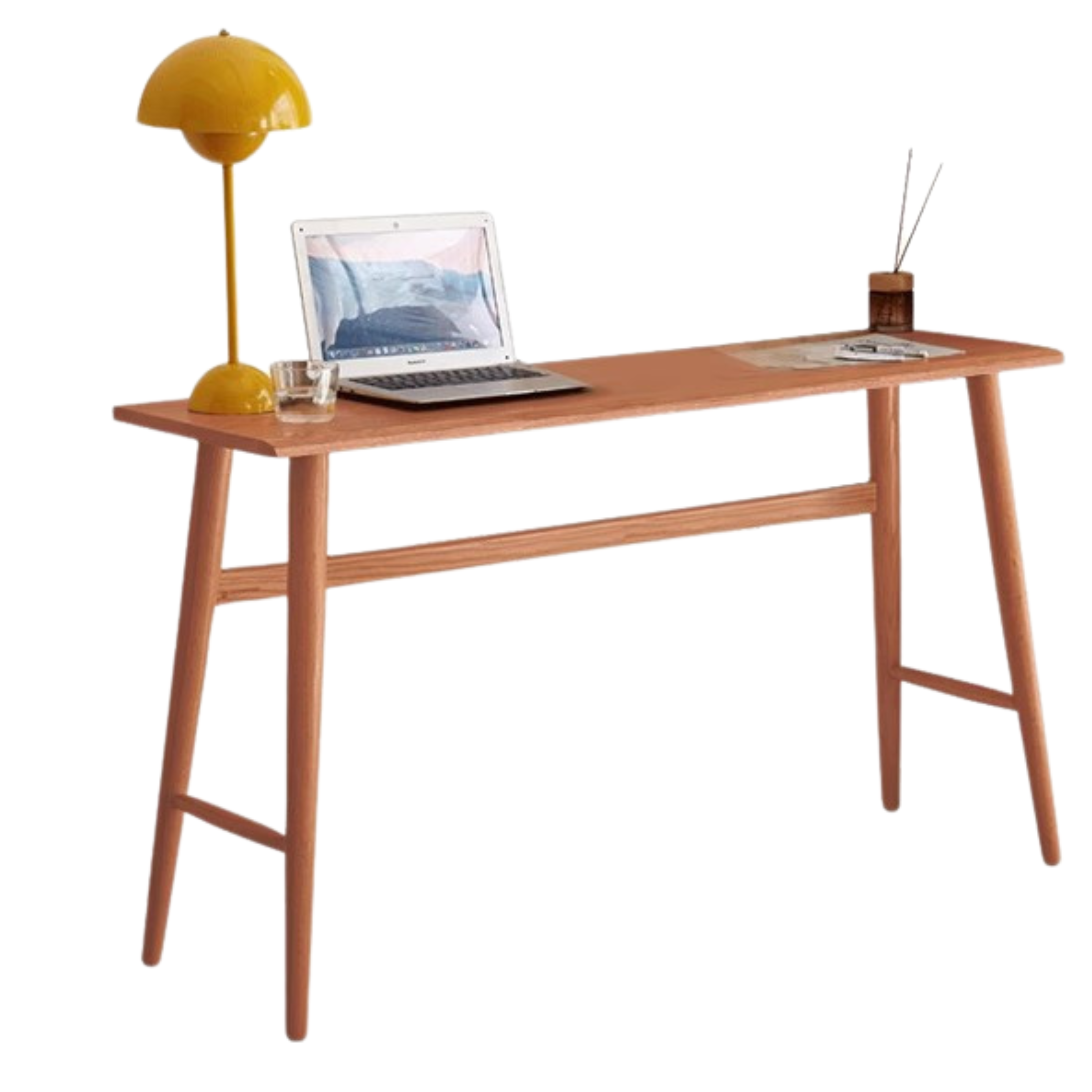 Solid Oak & Cherry Wood Narrow Office Desk - Compact Workspace Solution for Small Spaces & Home Offices