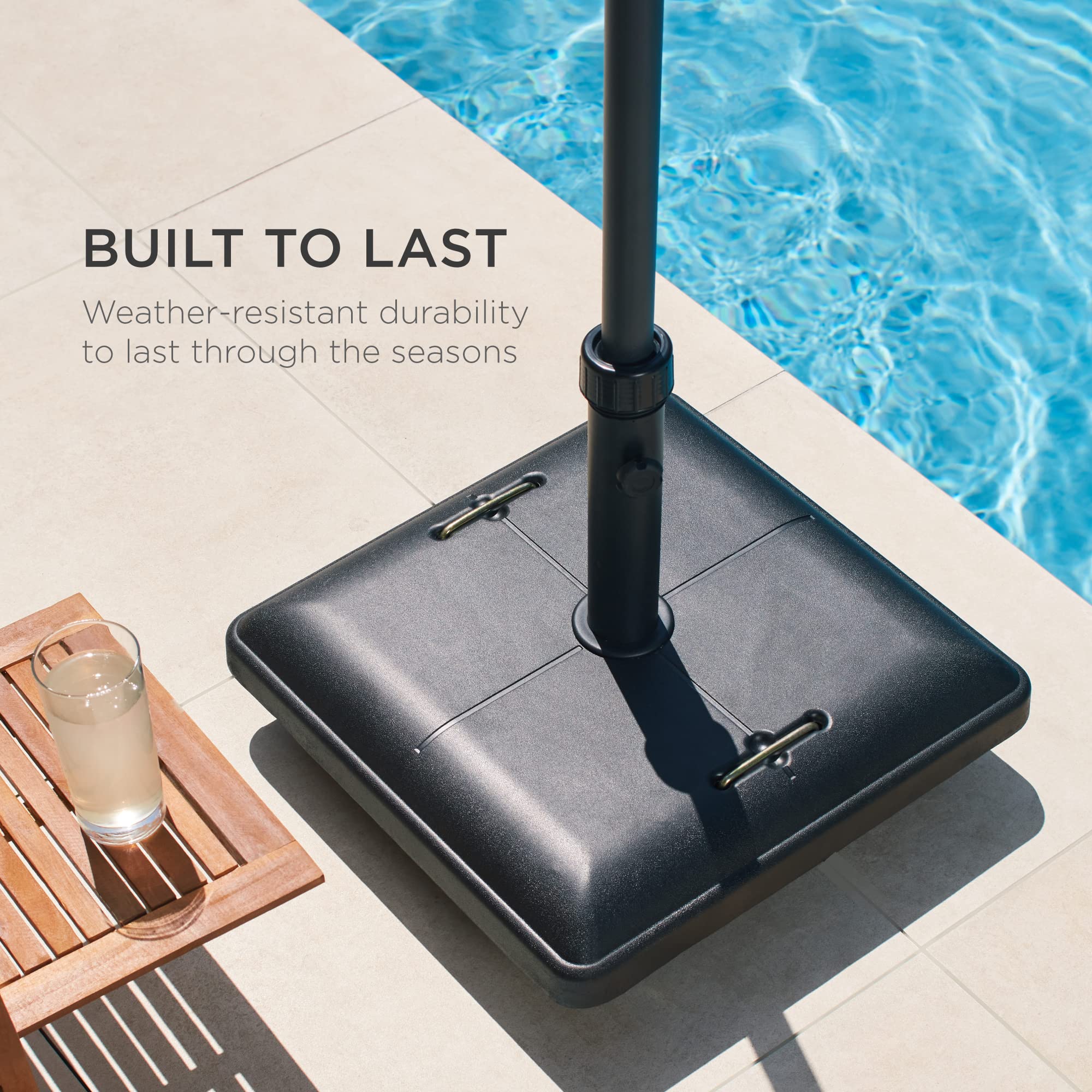 Best Choice Products 81-Pound Heavy Duty Square Concrete Outdoor Patio Umbrella Base Stand with Locking Wheels & Handles - Perfect for Poolside, Backyard, Deck, and Garden Use