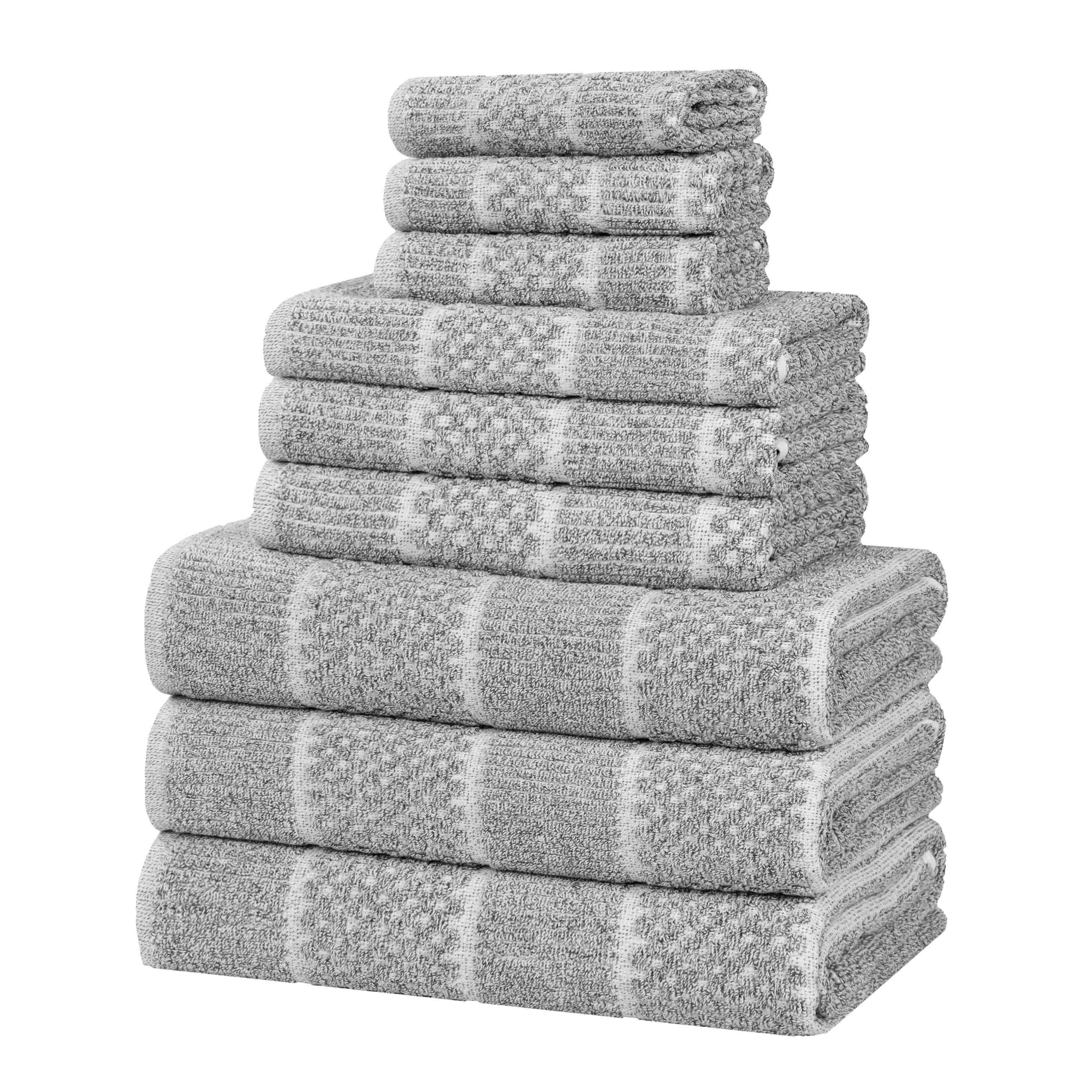 Premium 9-Piece Cotton Blend Towel Set - Medium Weight Checkered & Ribbed Bath Towels for Spa, Guest Bathroom & Luxury Home Decor