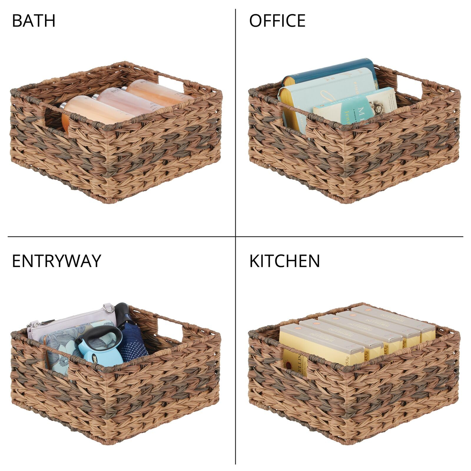 mDesign Woven Plastic Storage Bins - 6 Pack Brown Ombre Baskets (12x13x6 Inches) for Home Organization, Closet, Bathroom & Nursery Storage