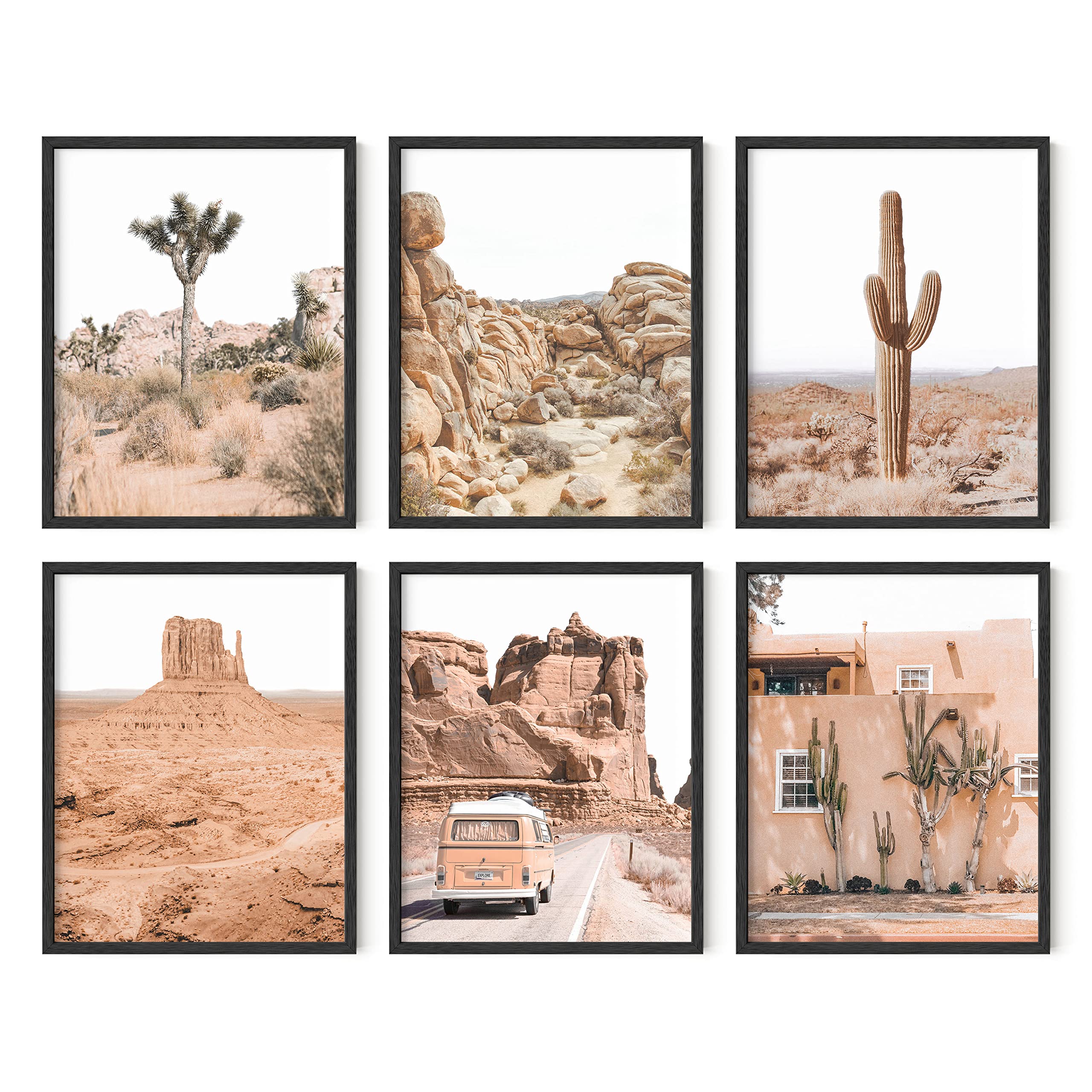 HAUS AND HUES Desert Succulent Wall Art - Set of 6 Botanical & Cactus Prints for Home Decor, 11x14 Black Frame - Perfect for Living Room, Bedroom, Kitchen & Office Wall Decor