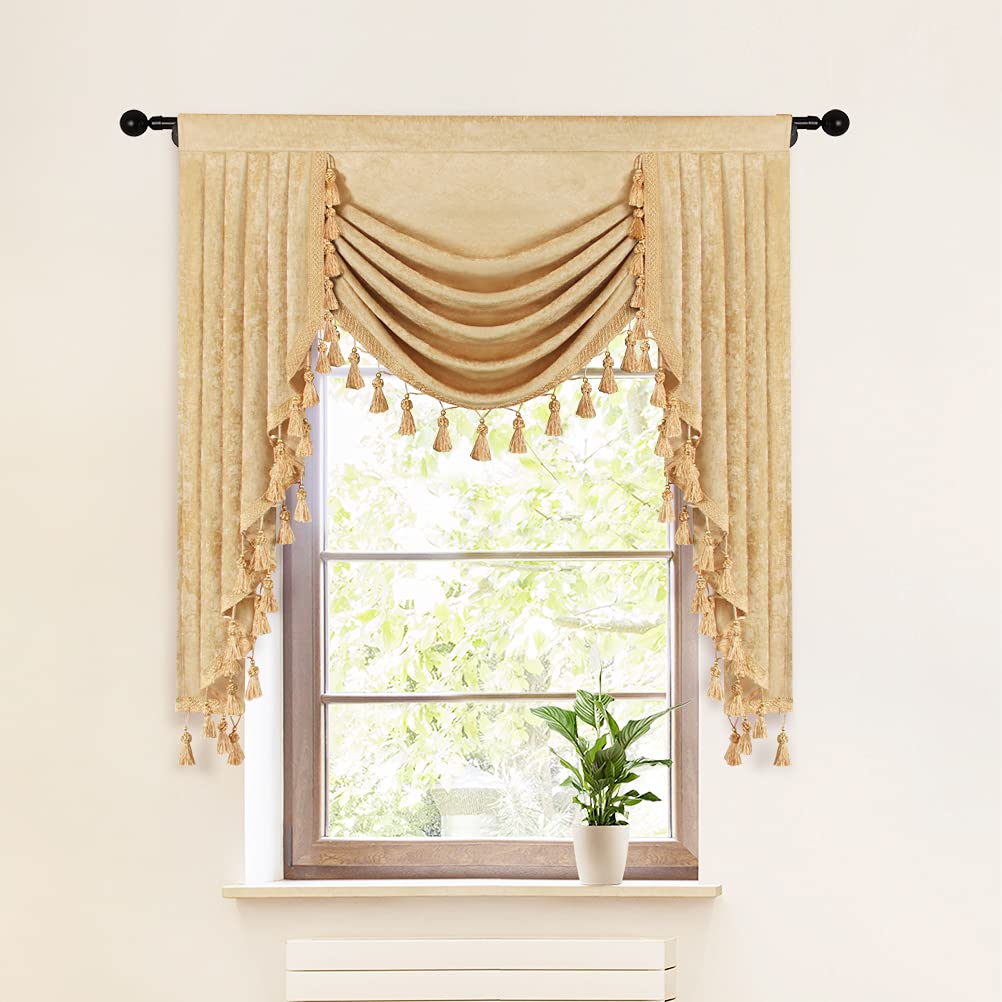 ELKCA Soft Chenille Valance (39 Inches) & Blackout Curtain Panels (52x84 Inches, Set of 2) for Living Room & Bedroom Window Treatments