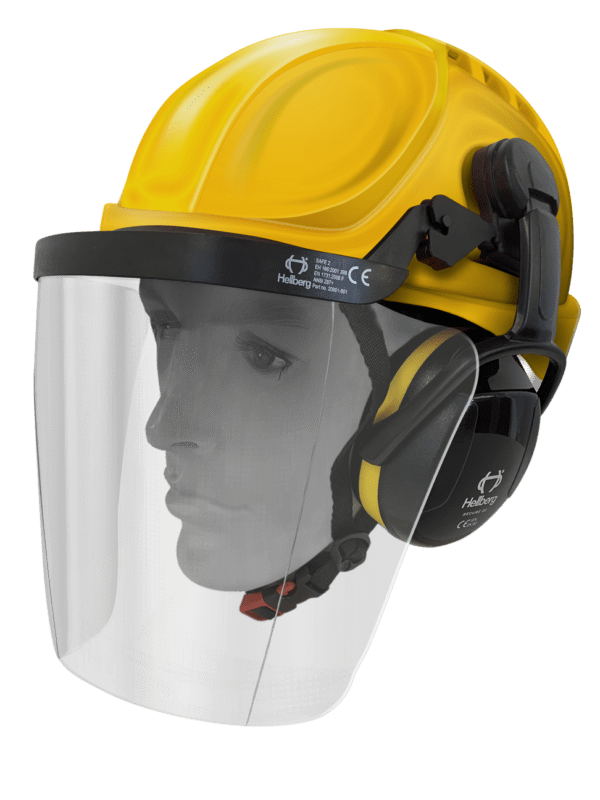 Armour Safety Helmet with Hellberg Earmuffs & Clear Visor Kit - EN397 Certified for Construction & Industrial Work Safety