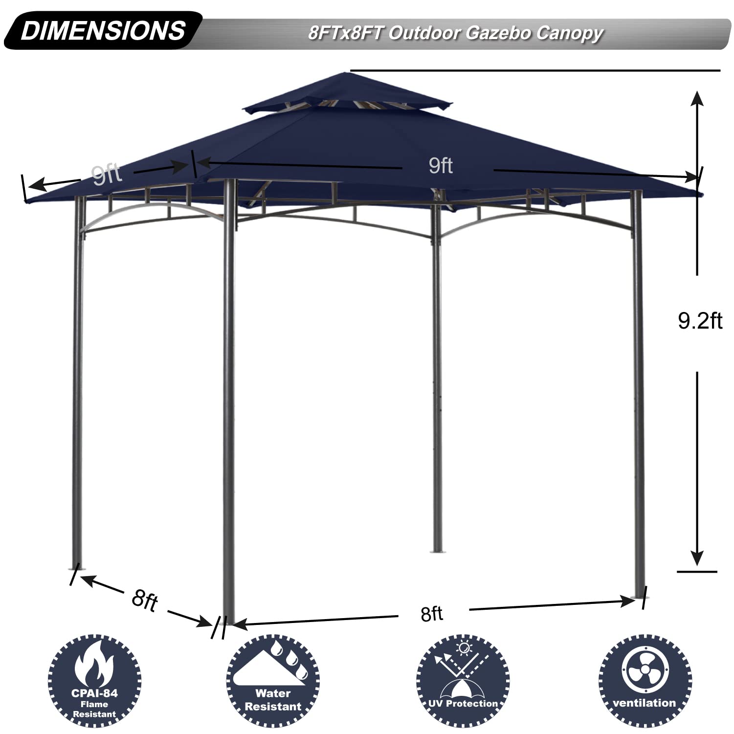 **8x8 ABCCANOPY Steel Frame Gazebo for Patio, Backyard, Garden & Deck - Navy Blue Outdoor Canopy with Durable Construction for Shade & Relaxation**