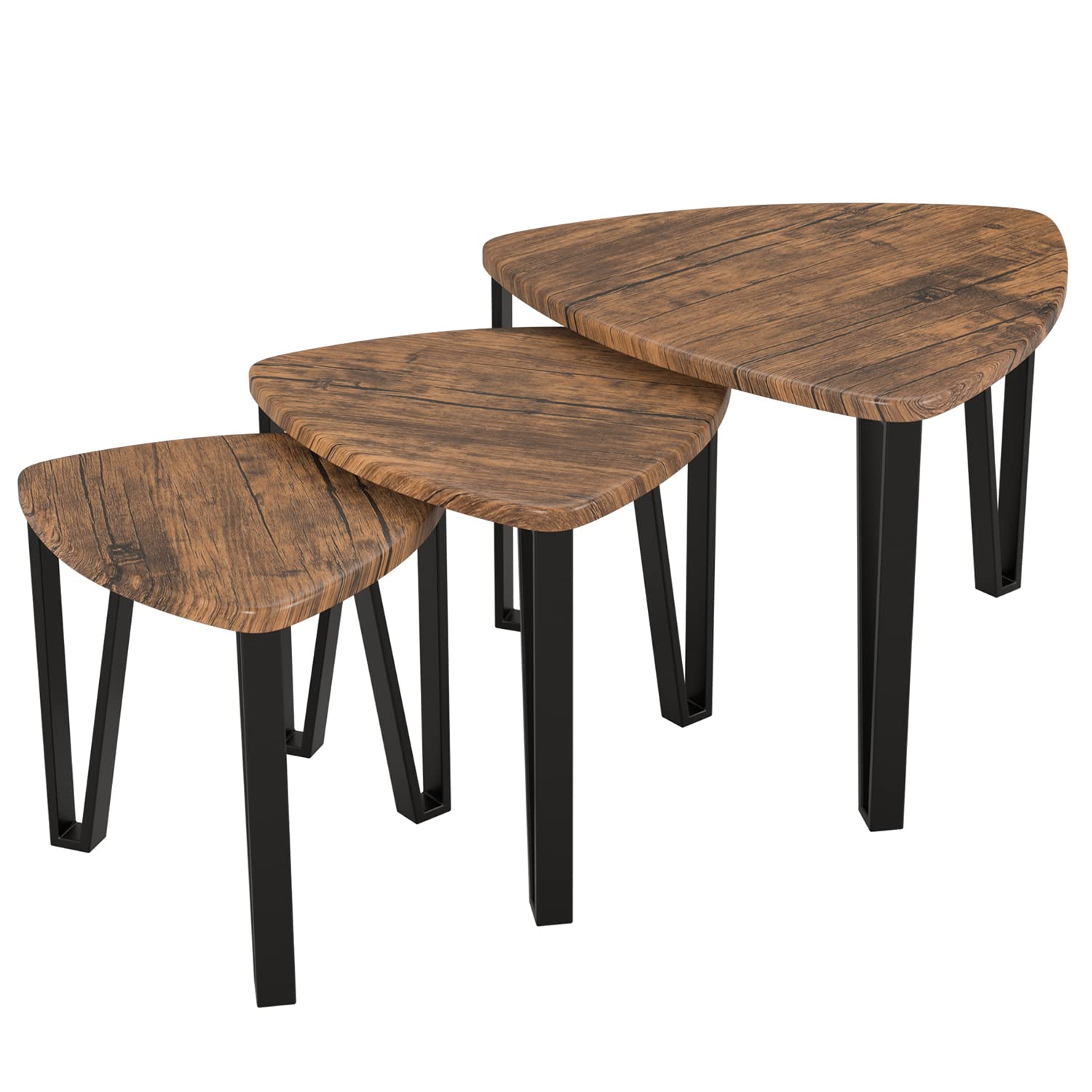 Vintage Rustic Brown Nesting Coffee Tables Set of 3 - Modern End Tables & Nightstands for Living Room, Bedroom & Home Office - Space Saving Side Tables for Small Spaces