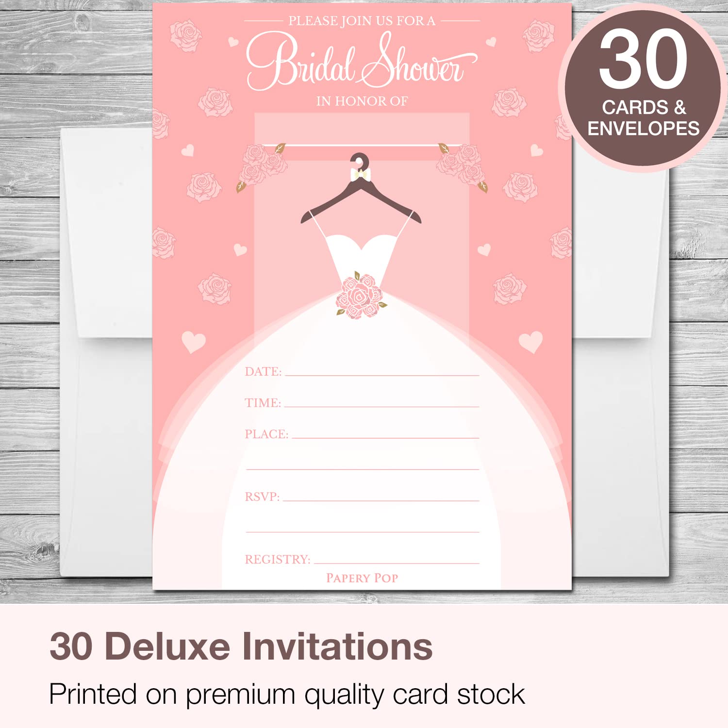 30 Pack Elegant Bridal Shower Invitations with Envelopes - Premium Wedding Shower Invites for Bridal Party, Baby Shower & Anniversary Celebrations