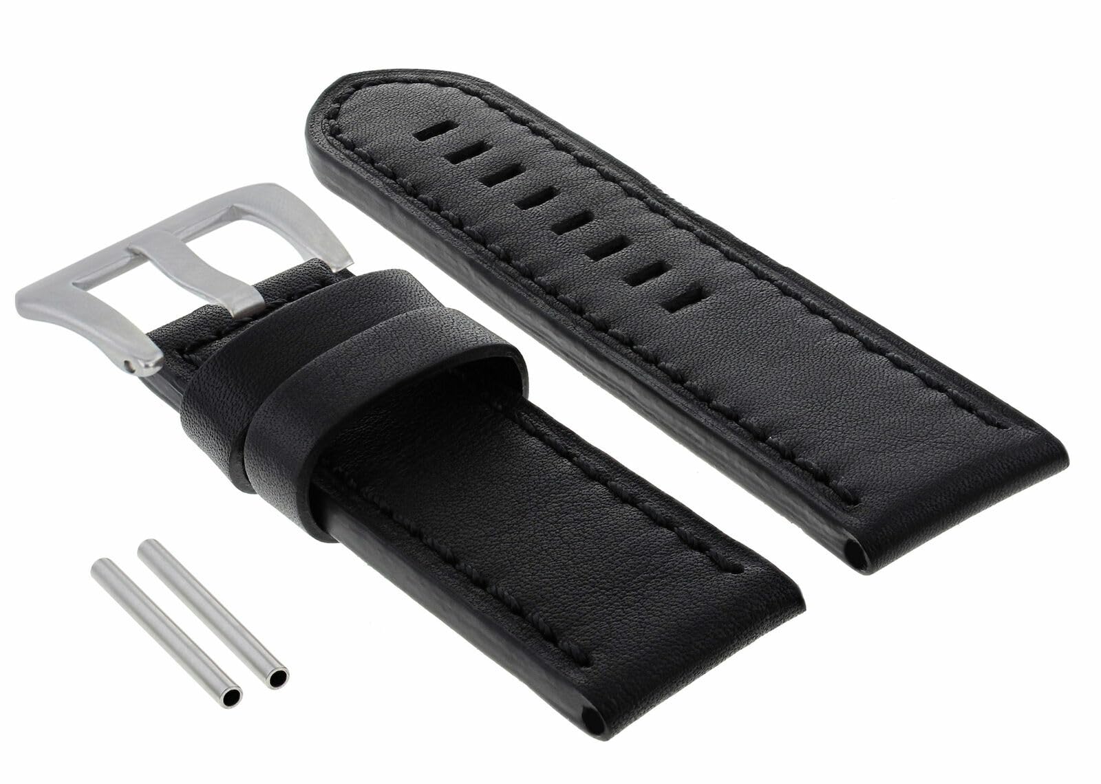 Premium 20mm Cow Leather Watch Band Strap - Smooth Black Replacement Strap Compatible with Panerai Watches | Durable & Comfortable for Daily Wear, Business & Casual Occasions