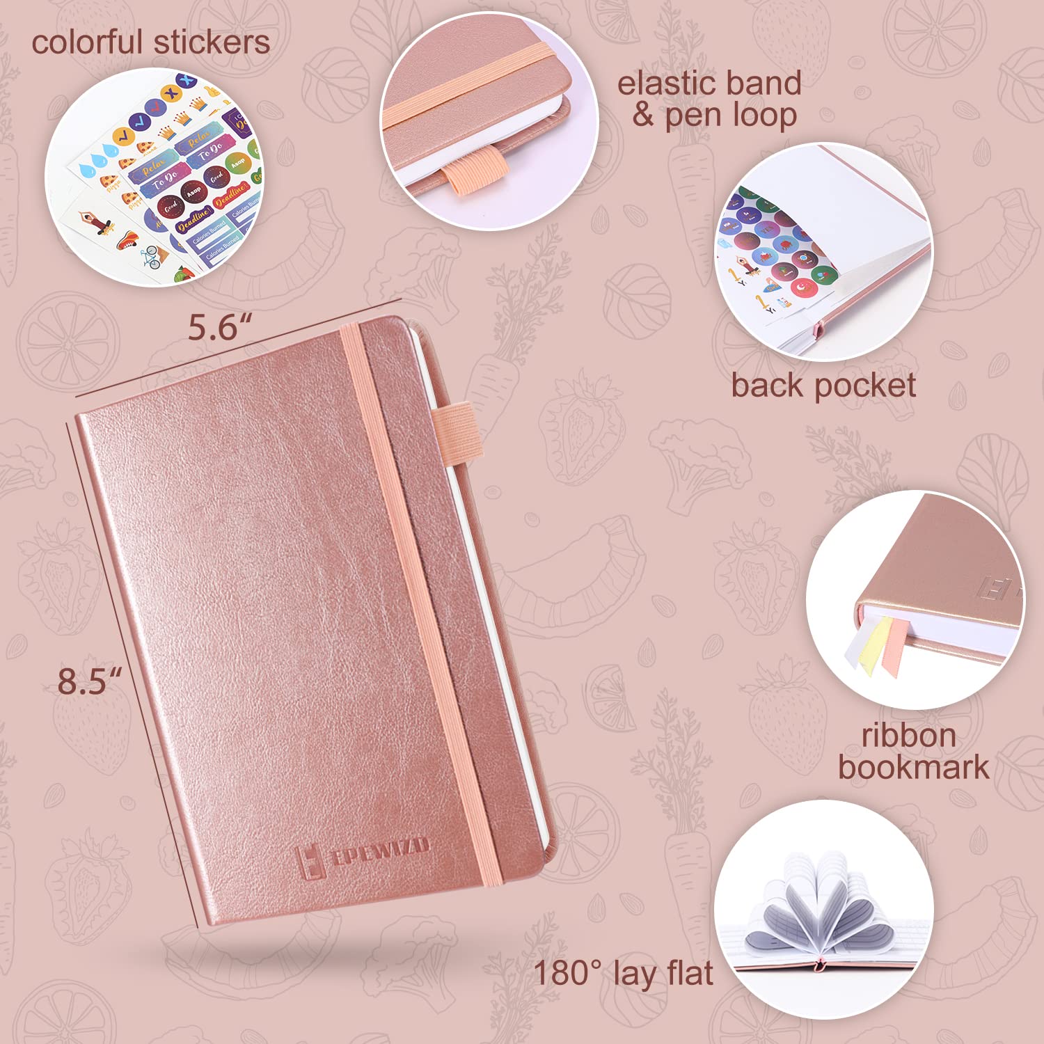 Premium Food & Fitness Journal Hardcover - Wellness Planner & Workout Tracker for Women & Men | Track Meals, Exercise, Calories & Weight Loss | Diet Training & Gym Companion | Ideal for Home & Gym Use | Perfect Gift for Health Enthusiasts