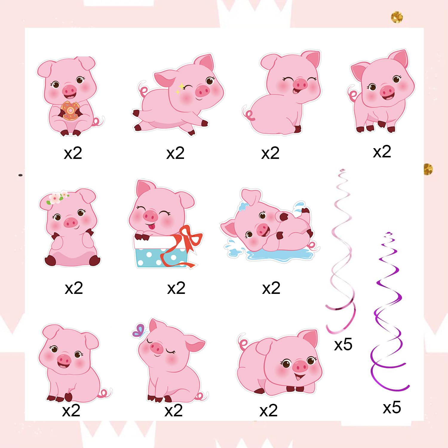 30pcs Pink Piggy Hanging Swirl Decorations - Cute Farm Animal Party Supplies for Kids Birthday, Baby Shower & Themed Events - Cartoon Pig Ceiling Streamers for Room, Classroom and Party Decorations