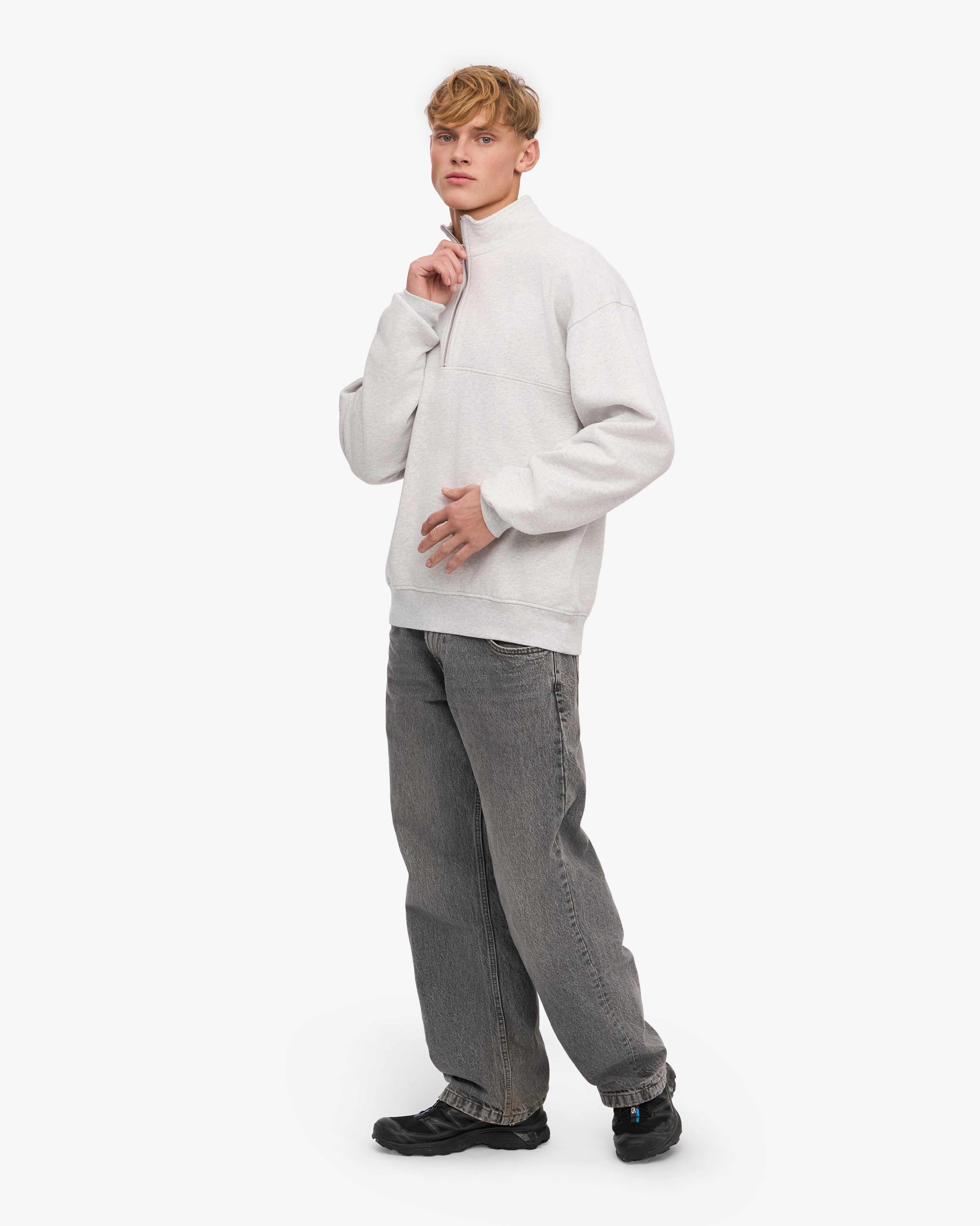 Organic Cotton Quarter Zip Sweater - Snow Melange Color - Perfect for Outdoor Activities & Casual Wear