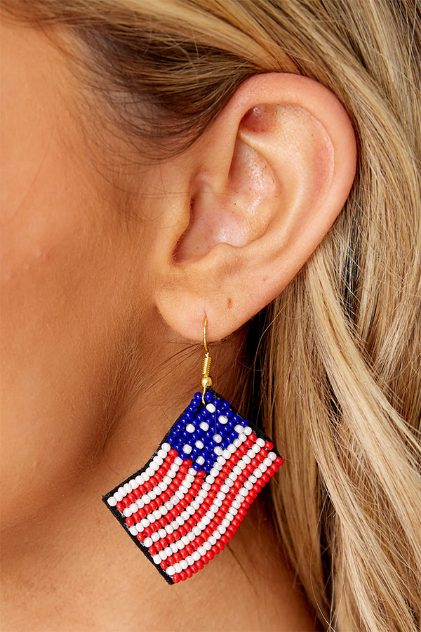 Stars and Bars Red Beaded Earrings - Handmade Bohemian Dangle Earrings for Women | Perfect for Parties, Weddings & Casual Wear
