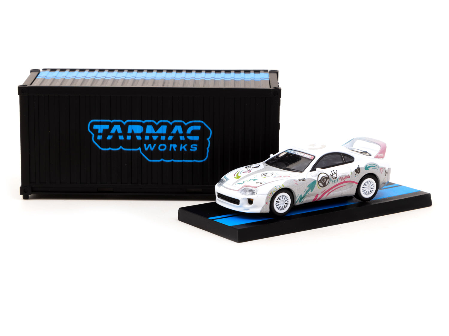 Tarmac Works 1/64 Scale Toyota Supra RZ Logitech G AURORA Special Edition Diecast Model Car with Display Container - Collectible Hobby64 Toy for Racing Enthusiasts & Car Display Scenes