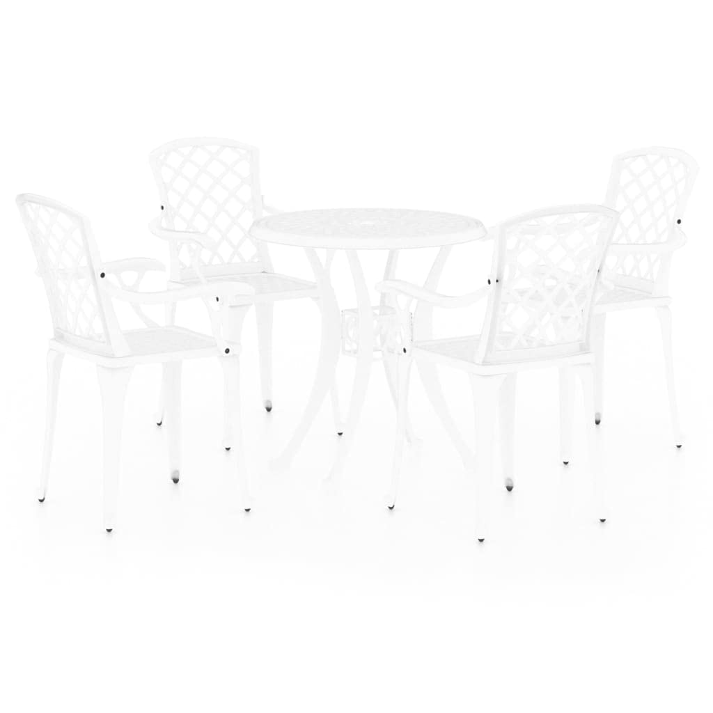 5-Piece Outdoor Bistro Set - All-Weather Cast Aluminum Patio Dining Furniture - White Garden Conversation Set for Backyard, Poolside & Restaurant Use