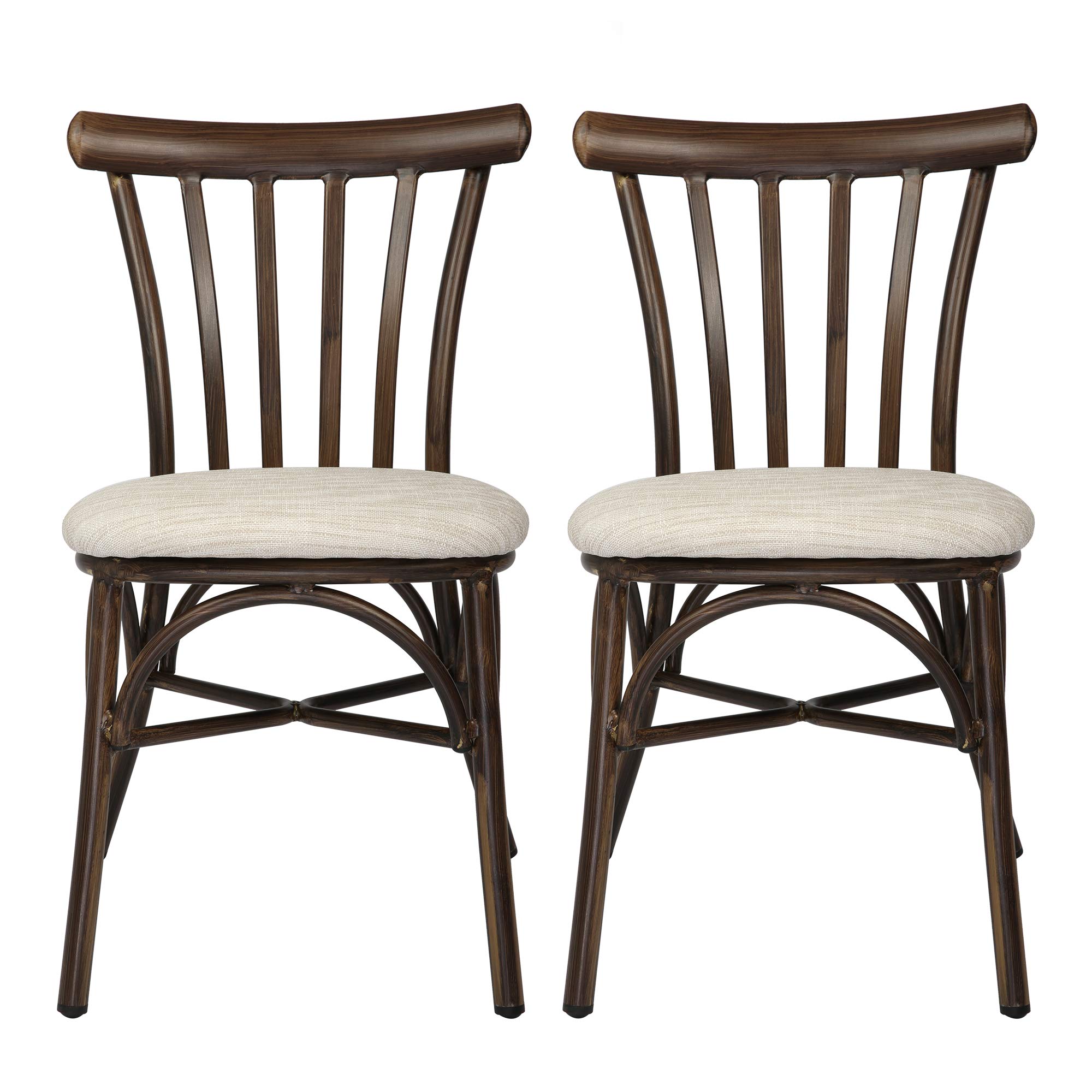 Modern Dining Chair Set of 2 - High Back Aluminum Chairs for Kitchen, Living Room & Dining Room - Vintage Style Portico Beige Seating - Perfect for Home Decor, Restaurant & Cafe Use