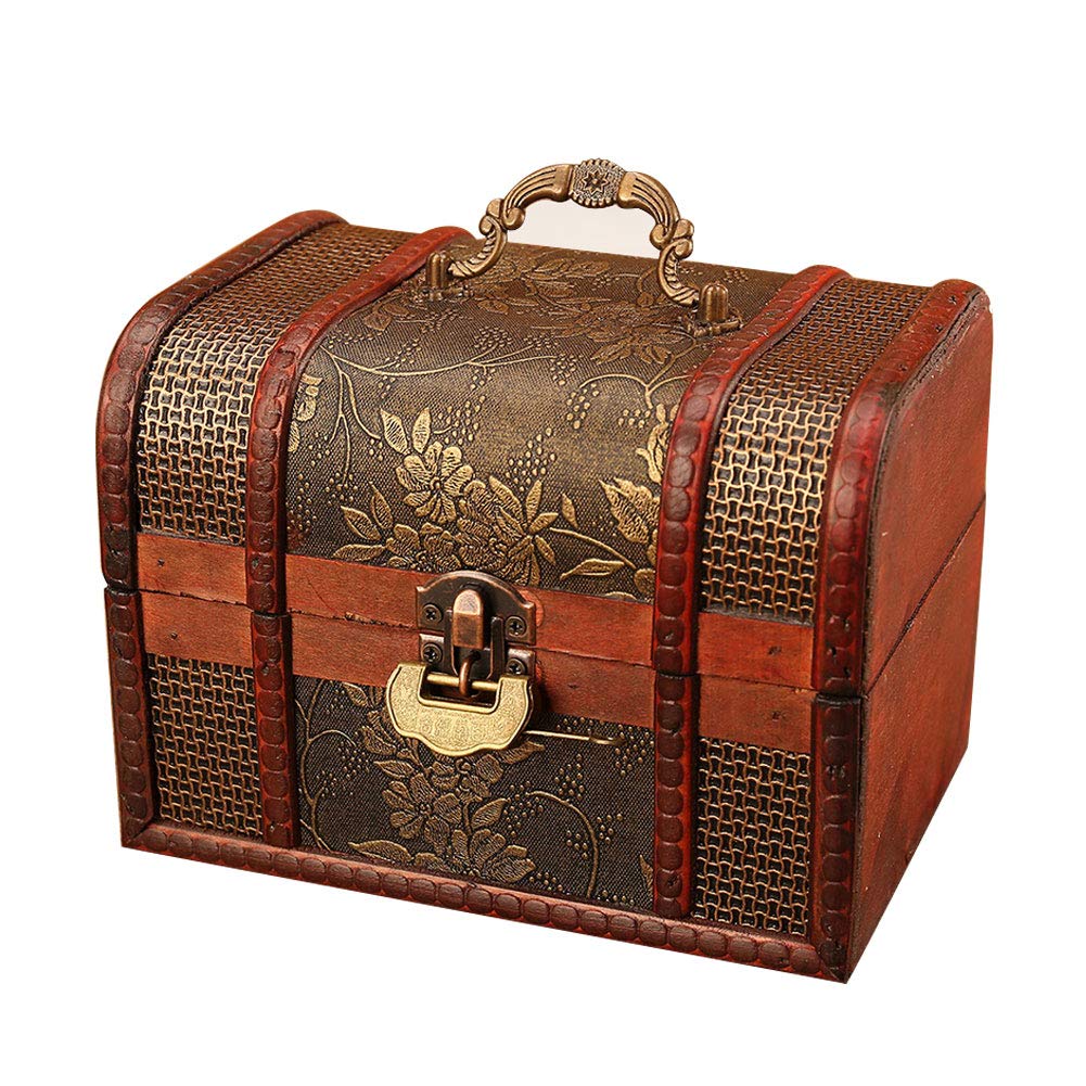 Vintage Wooden Storage Box with Lock - Retro Floral Print Jewelry Box for Rings, Necklaces & Keepsakes | Perfect for Home Decor, Gift Giving & Organizing Small Treasures