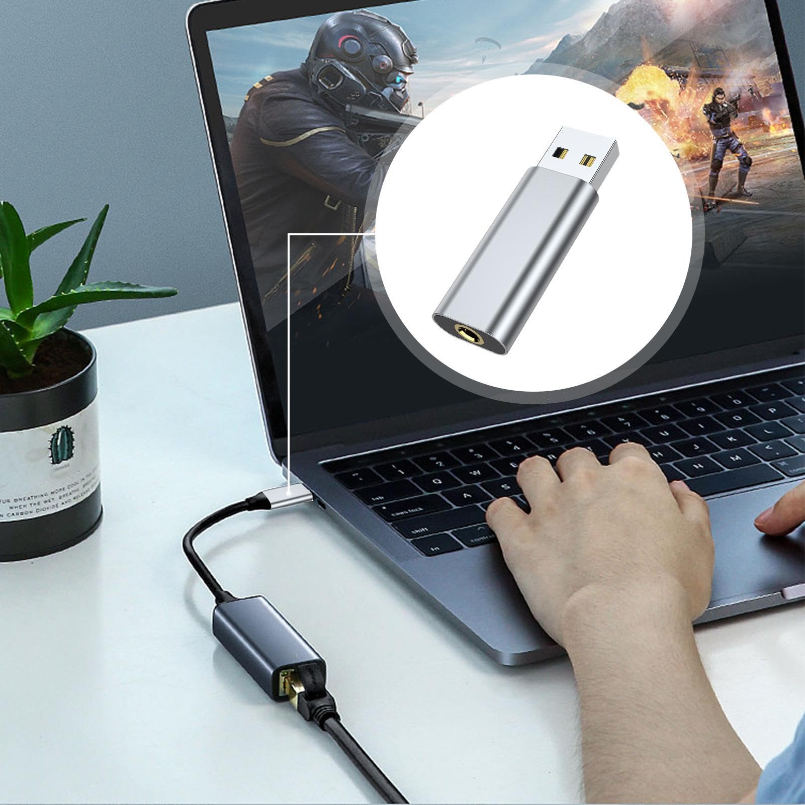 USB External Sound Card with 3.5mm Headphone Jack - Plug & Play Audio Adapter for Gaming Headsets (Perfect for League of Legends, PC Gaming & Online Meetings)