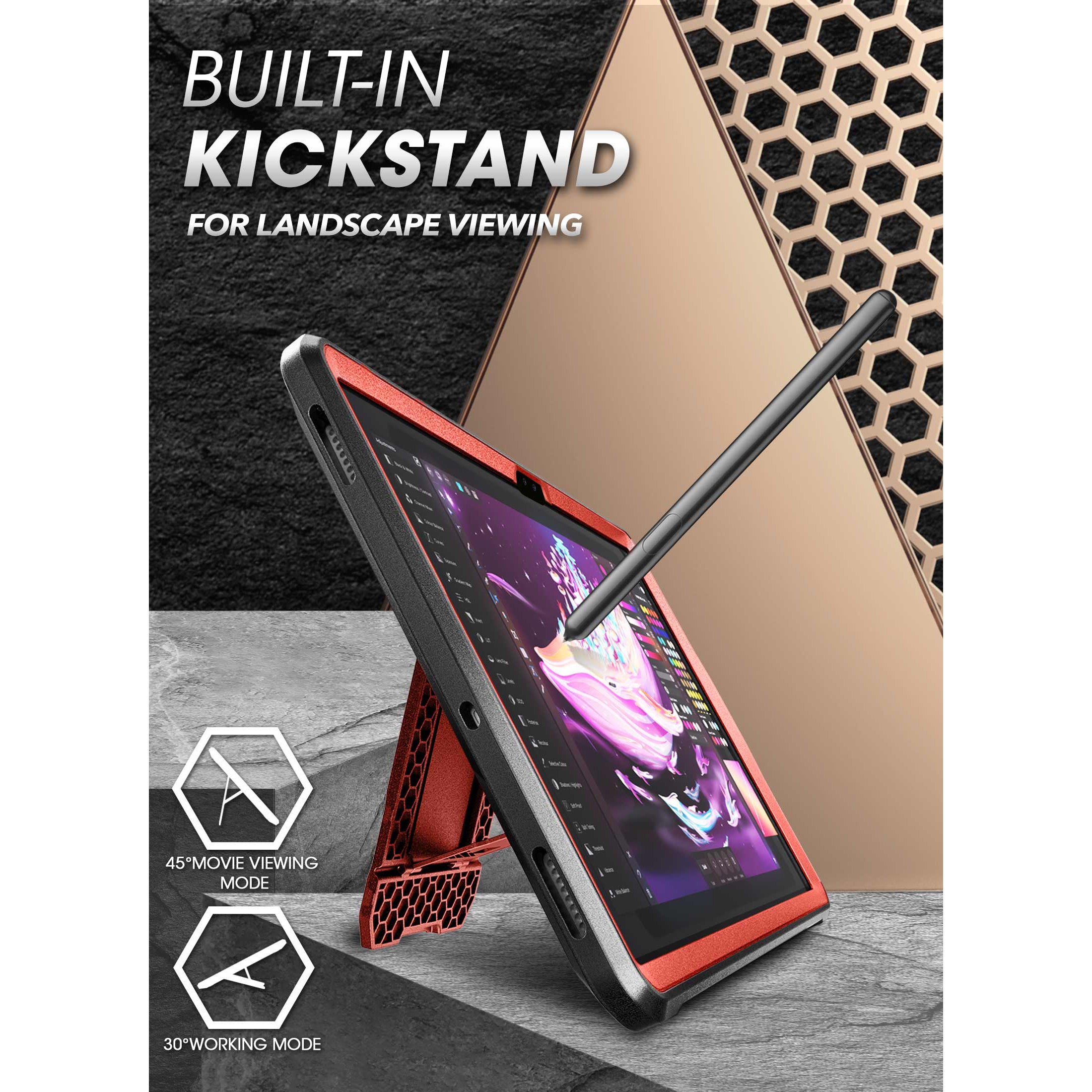 Samsung Galaxy Tab S8 Ultra (2022) Unicorn Beetle Pro Series Rugged Protective Case - Shockproof & Military Grade Drop Protection - Metallic Red - Perfect for Construction, Outdoor Work & Extreme Sports