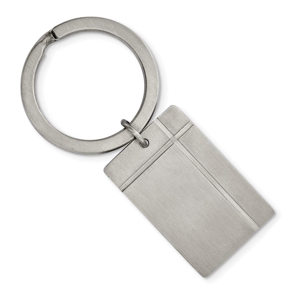 Men's Stainless Steel Brushed & Polished Grooved Keychain - Durable Fine Jewelry Gift for Him - Perfect for Everyday Carry, Groomsmen Gifts & Anniversary Presents