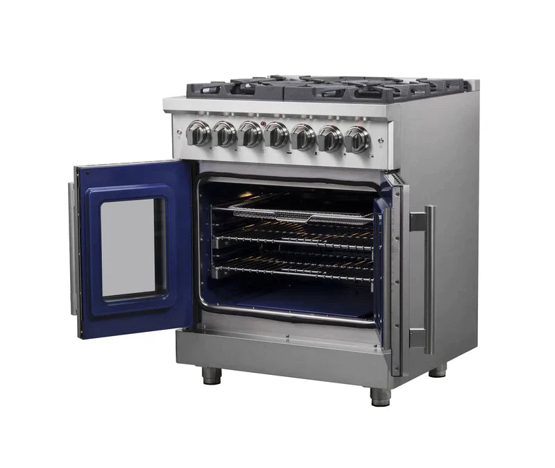 FORNO Massimo 30 Inch Freestanding Dual Fuel Range with French Doors - Stainless Steel FFSGS6325 | Professional Gas & Electric Oven for Home Cooking, Baking & Entertaining
