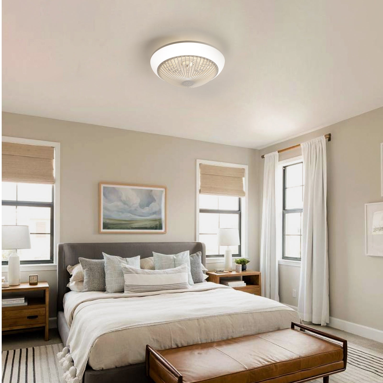15 Inch RGB Dimmable LED Enclosed Ceiling Fan with Light - Modern Bladeless Design, 6 Speed Remote Control for Bedroom, Kids Room, Living Room & Party Decor | Energy Efficient Home Cooling Solution