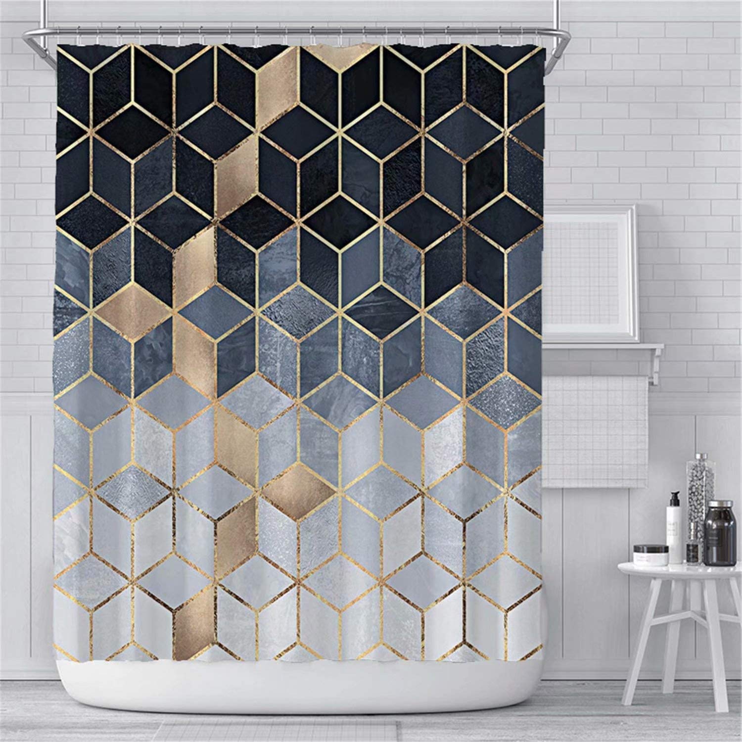 MDDZM88 Waterproof Shower Curtain 72x72 Inches - Modern Geometric Marble Print Bathroom Decor Set with Hooks | Water Resistant Bathtub & Shower Curtain for Home, Apartment, Hotel & Dorm Use