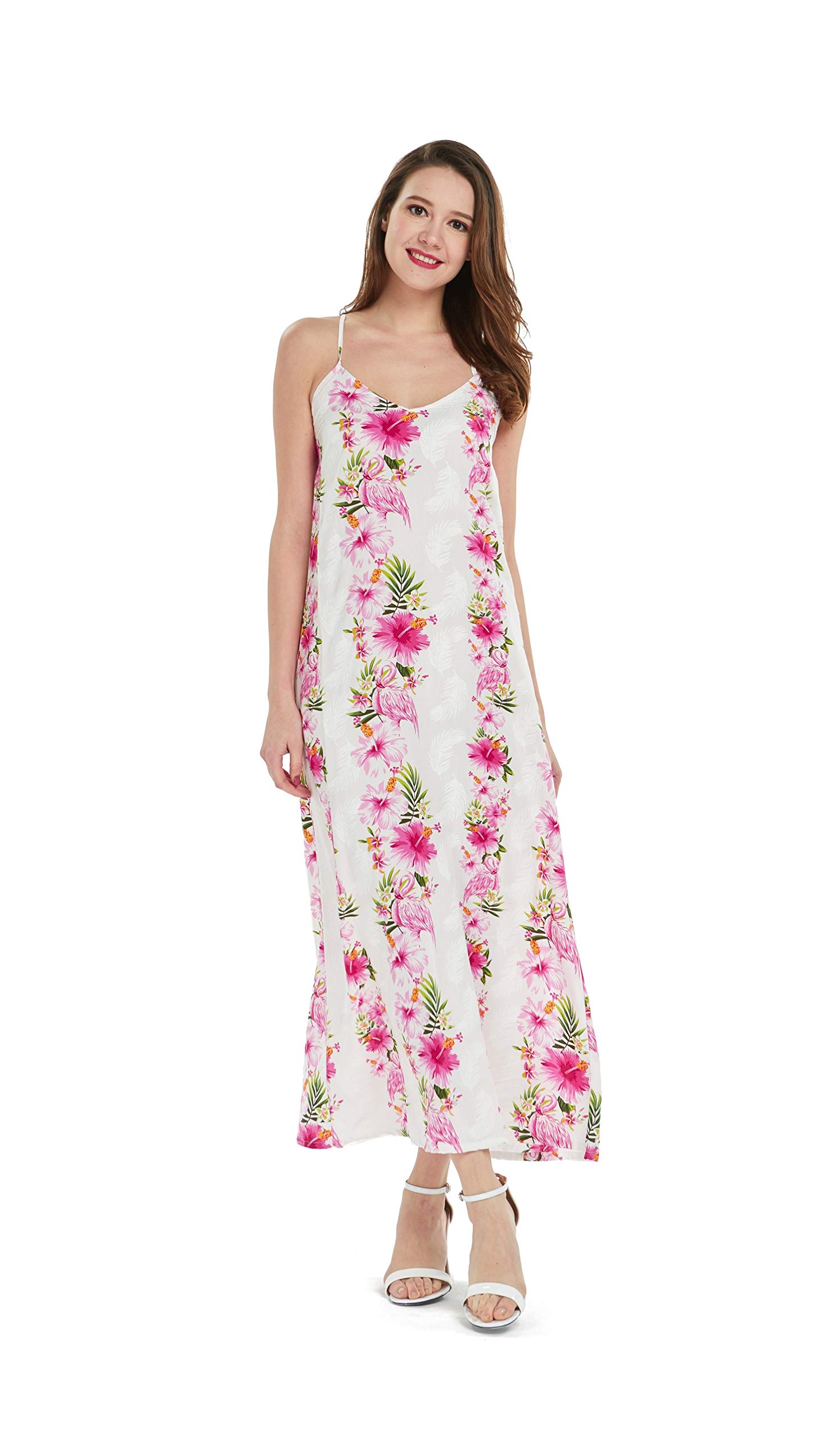 Women's Hawaiian Luau Pink Hibiscus Vine Maxi Sweetheart Dress - Floral Summer Beach Party Dress for Tropical Vacations, Luau Parties & Resort Wear