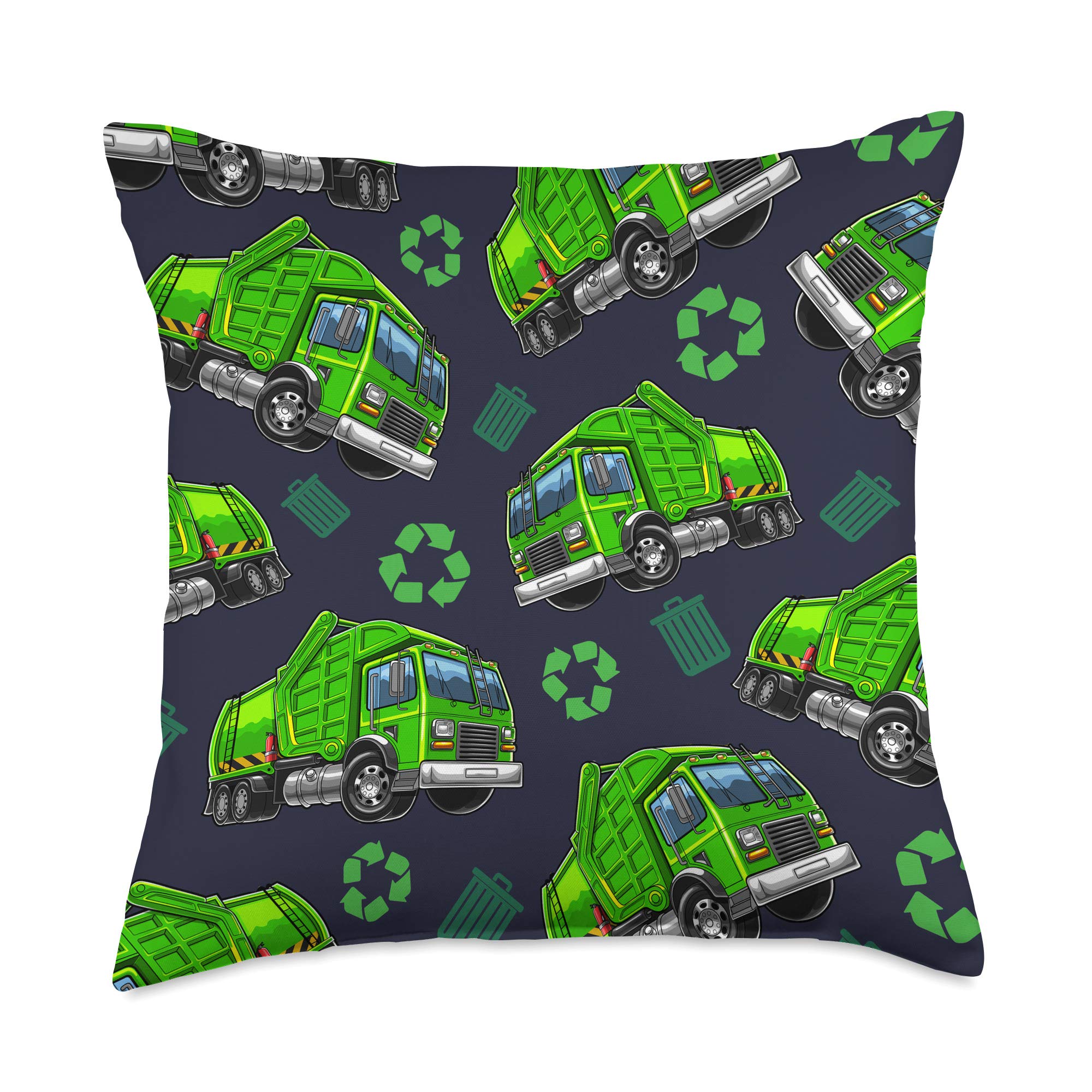 Garbage Truck Throw Pillow - 18x18 Boys Nursery Decor for Kids Room
