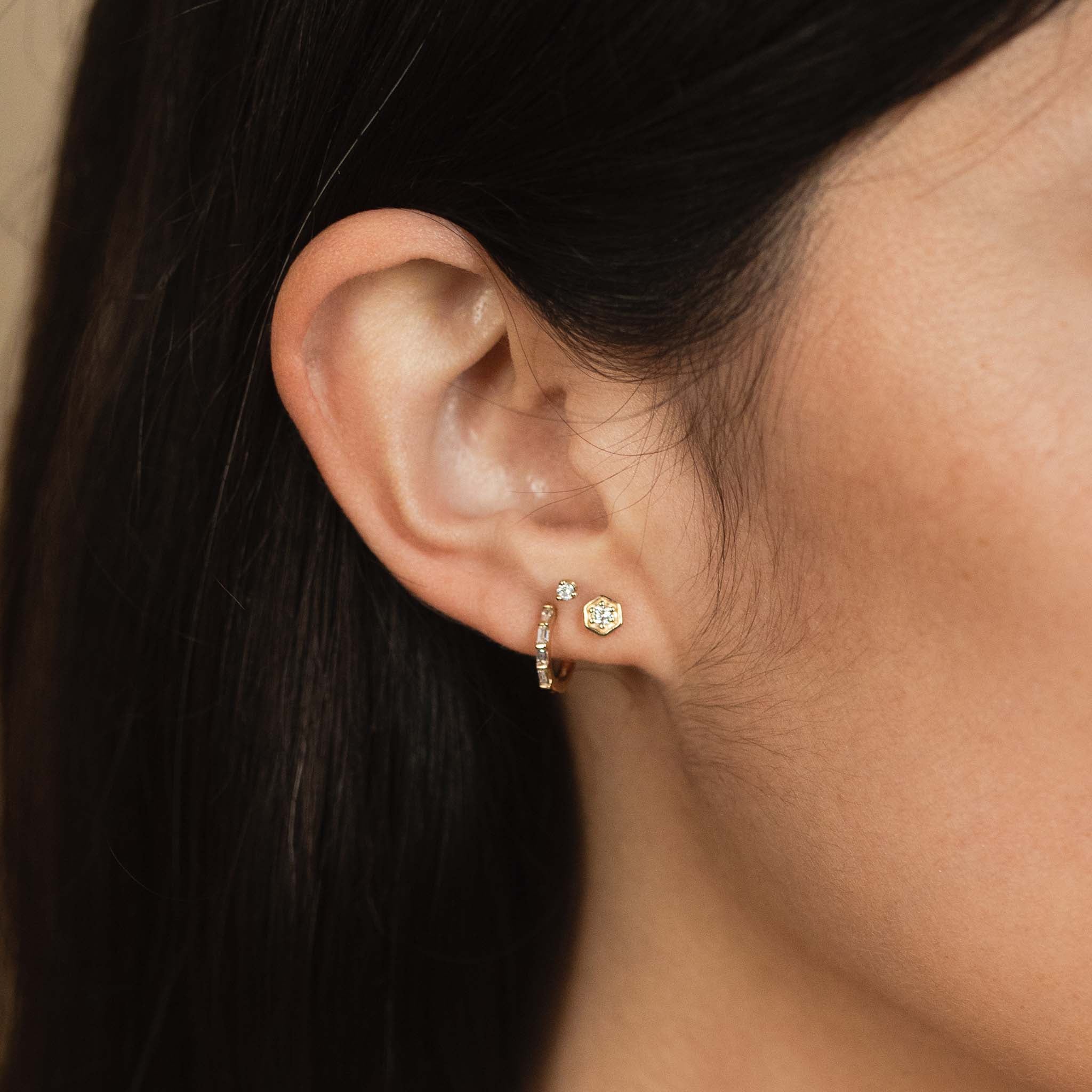 14K Gold Diamond Hexagon Stud Earrings for Women - Elegant Geometric Hoop Earrings for Everyday Wear & Special Occasions