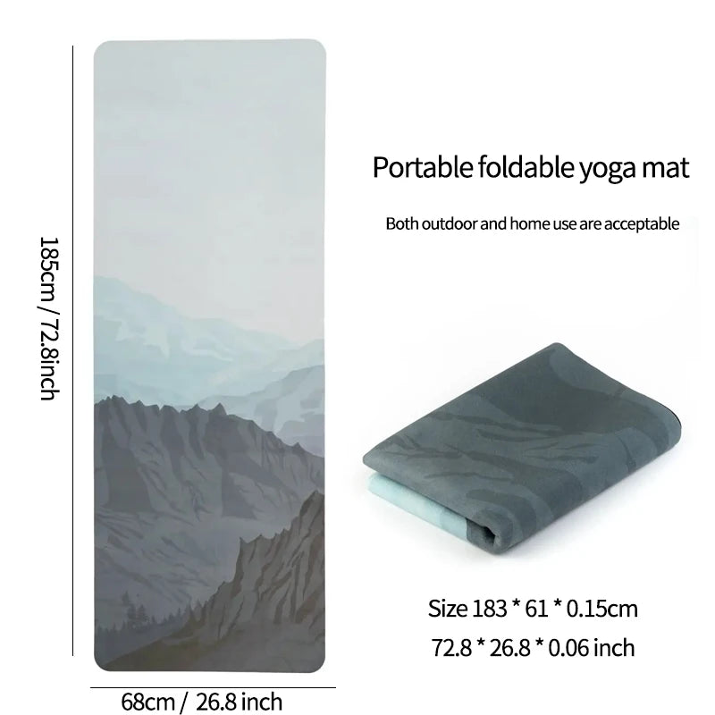 Premium Foldable Travel Yoga Mat - Non-Slip Natural Rubber Suede Exercise Mat for Yoga, Pilates & Gym - Perfect for Home Workouts, Outdoor Activities & Travel