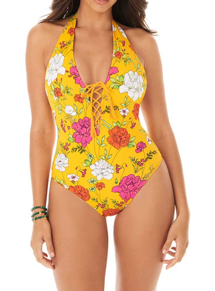 Skinny Dippers Women's Sexy Lace-Up Halter One Piece Swimsuit - Soft Cup Support Monokini for Beach, Pool & Vacation | Trendy Swimwear for Women