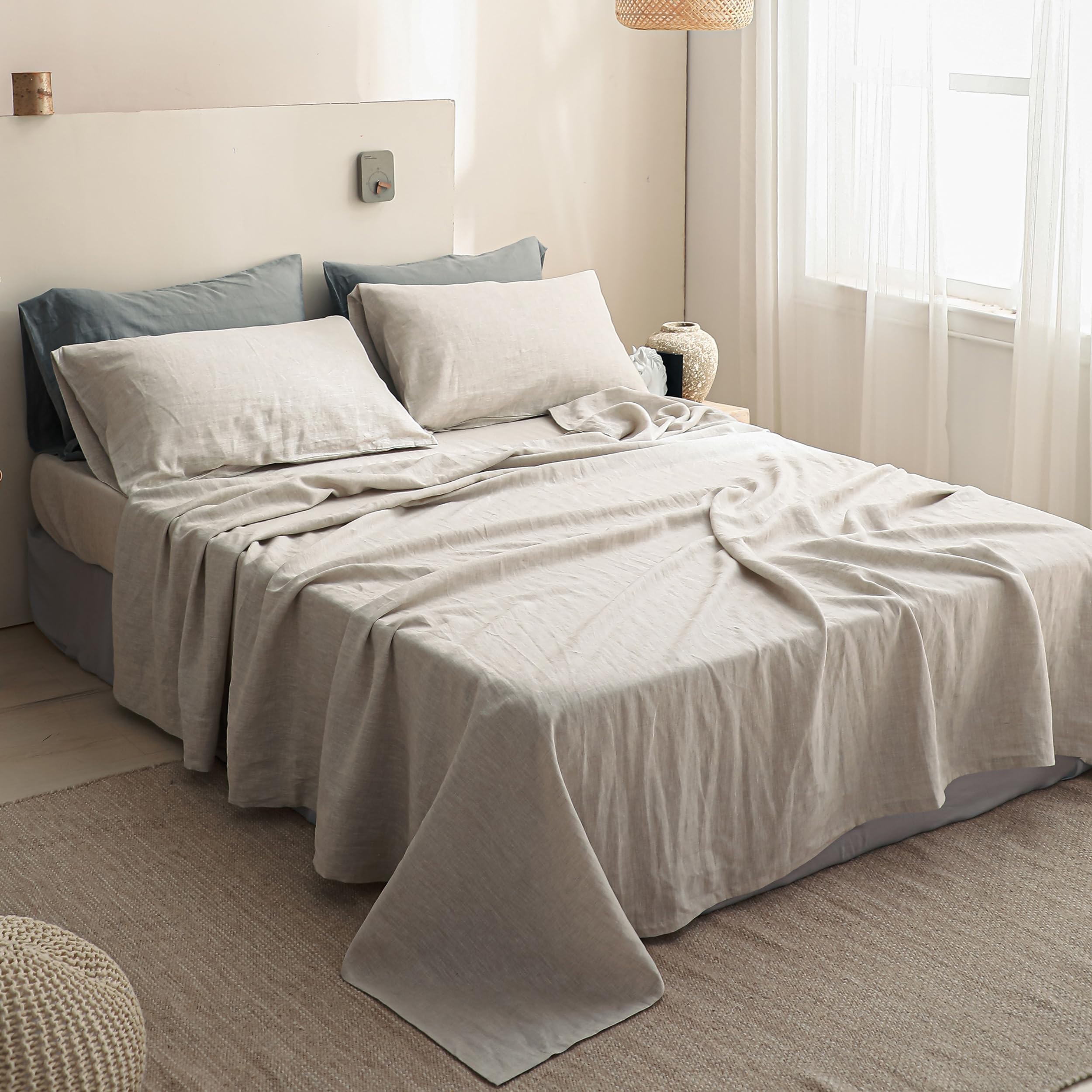 Premium 100% French Linen Sheet Set Twin Size - 3 Piece Natural Breathable Bedding for All Seasons | Soft, Durable & Hypoallergenic | Perfect for Hot Sleepers, Guest Rooms & Eco-Friendly Homes