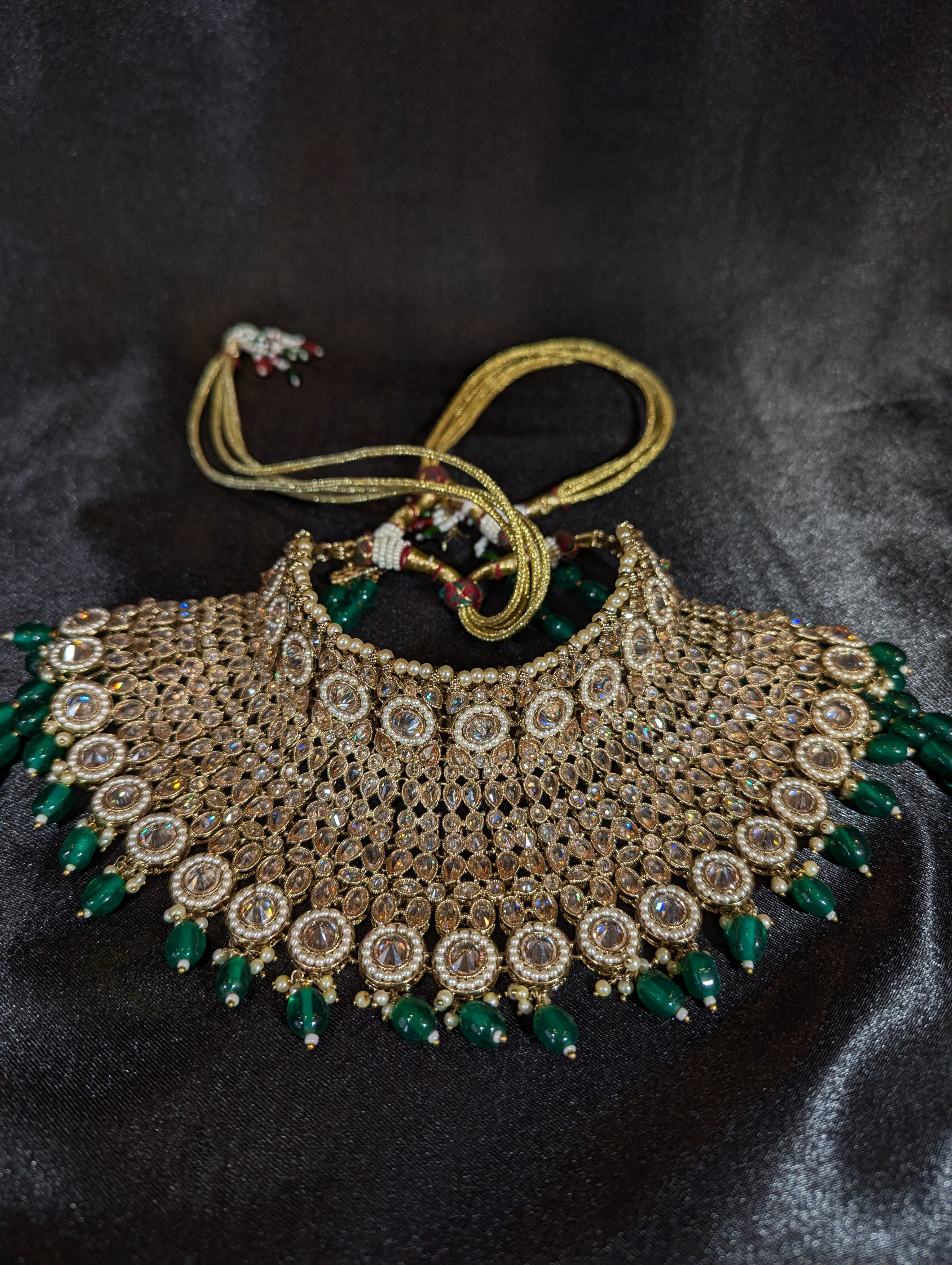 Aditi Bridal Polki Jewelry Set - Exquisite Indian Wedding Necklace, Earrings & Maang Tikka - Perfect for Bridal, Engagement & Special Occasions