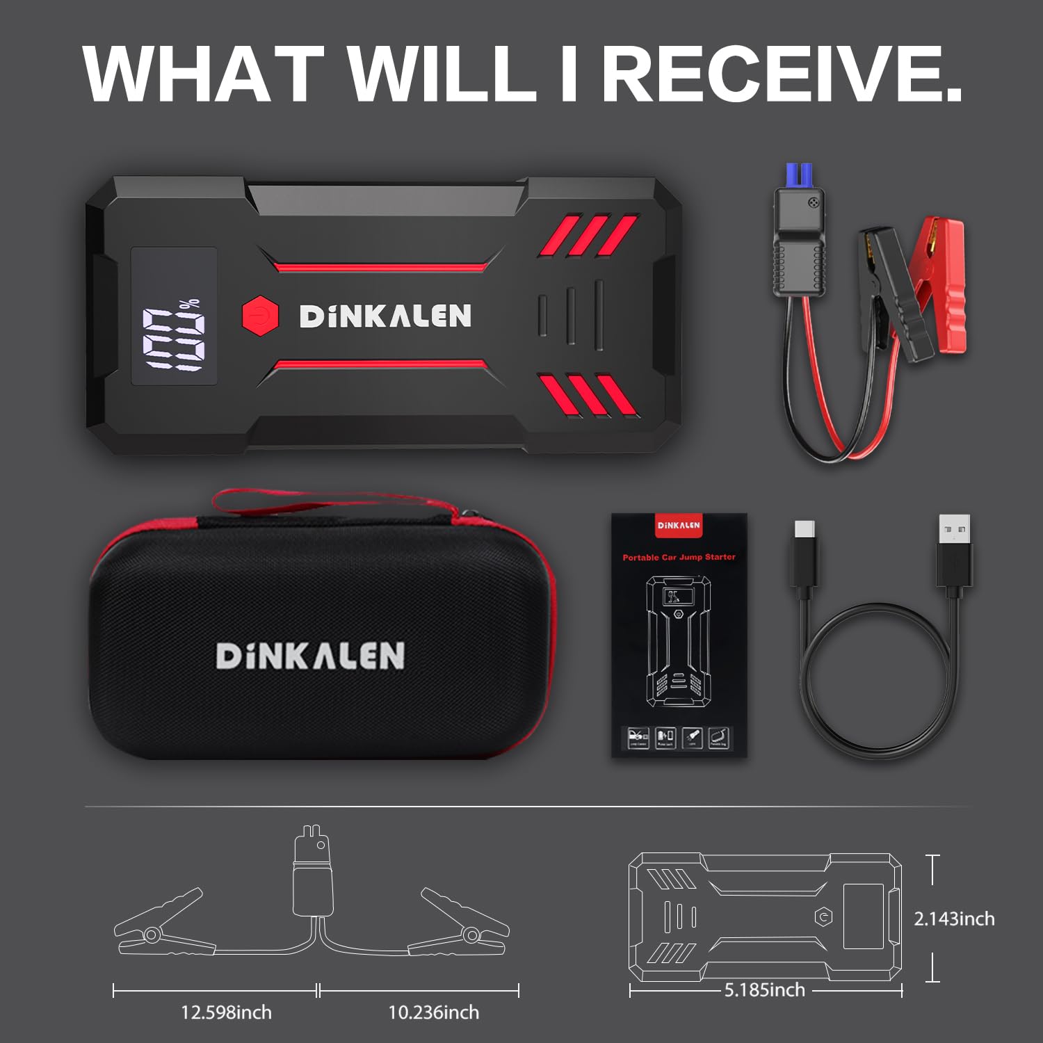 3000A Portable Car Battery Jump Starter - 12V Jump Box for All Gas & Up to 8L Diesel Engines | Emergency Vehicle Battery Booster with Safety Jumper Cables, Fast Charging & LED Lights | Perfect for Roadside Emergencies, Winter Starts & DIY Auto Repairs