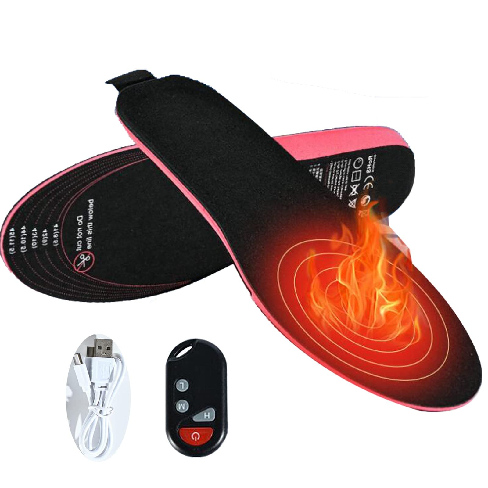 USB Rechargeable Electric Heated Insoles with Remote Control - Warm Winter Boot Insoles for Men & Women - Perfect for Fishing, Hiking, Camping & Outdoor Activities