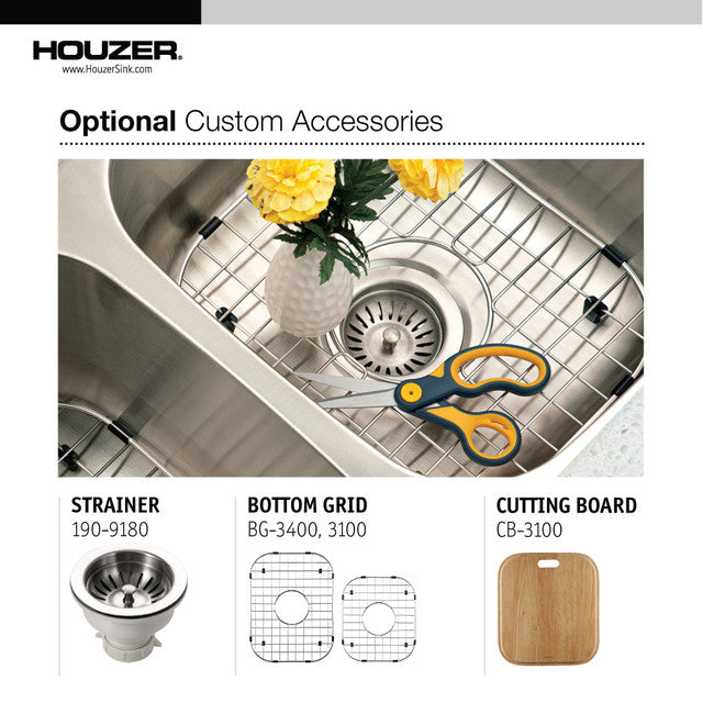 Houzer Eston Series 31 Stainless Steel Undermount 40/60 Double Bowl Kitchen Sink - Durable & Stylish for Modern Kitchens | Perfect for Cooking, Cleaning & Entertaining