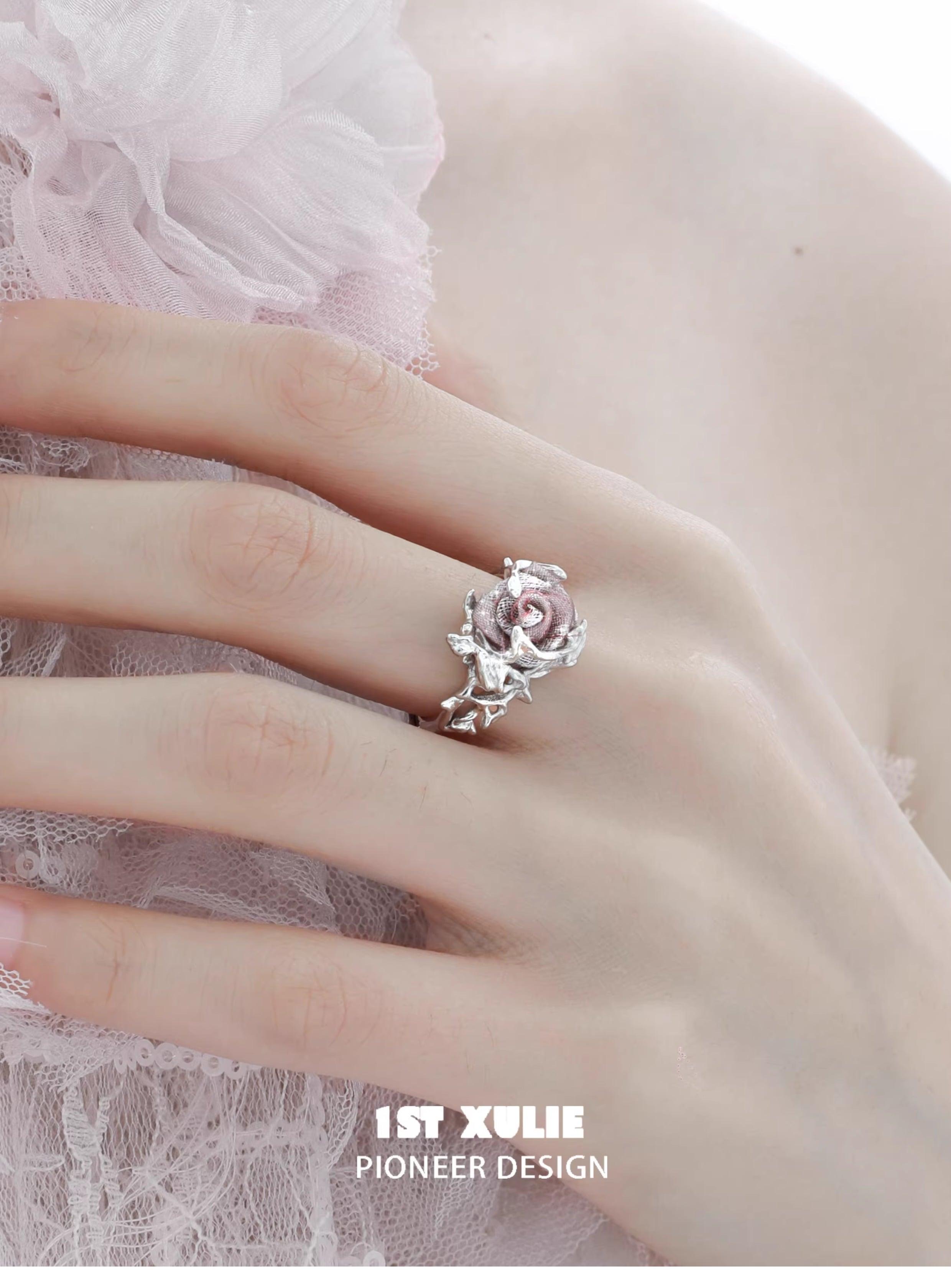 S925 Sterling Silver Knitted Rose Ring for Women - Elegant Floral Jewelry Gift for Valentine's Day, Anniversary & Romantic Occasions