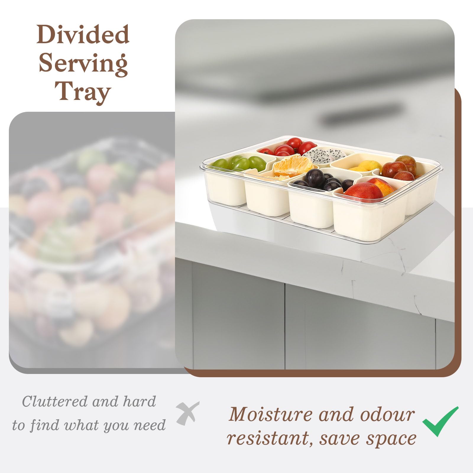 Divided Serving Tray with Lid & Handle - Portable Snackle Box for Charcuterie, Candy, Fruits, Nuts | Perfect for Picnics, Parties, Office Snacks & Travel Organization