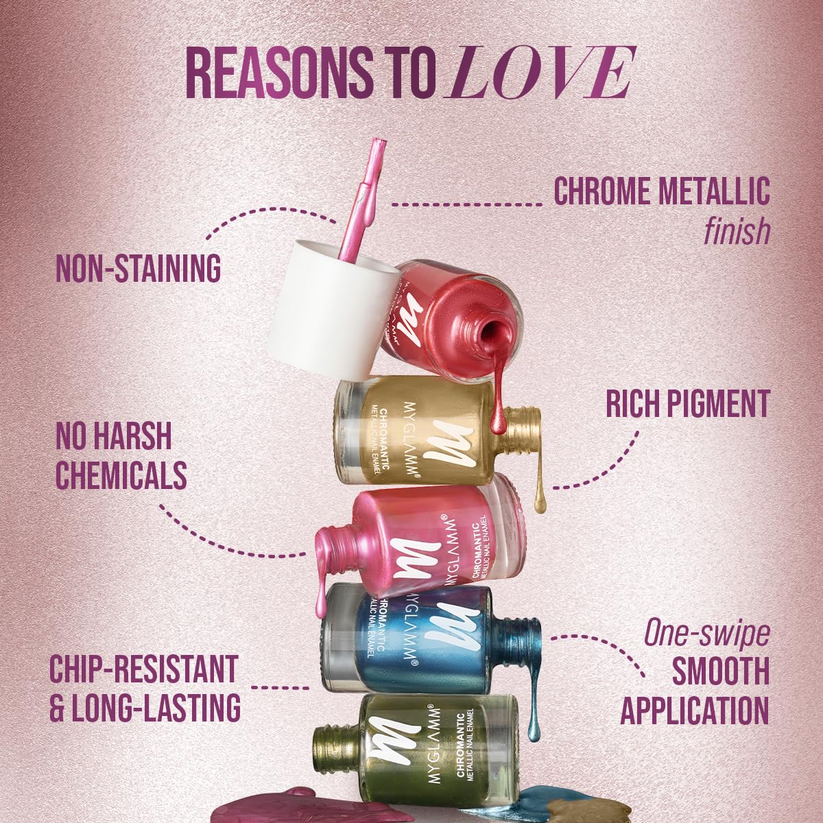 MyGlamm Chromantic Metallic Nail Polish - Luna (Elegant Grey) | Vegan, Non-Toxic, Long-Lasting Chrome Nail Enamel (10ml) for Parties, Weddings & Special Occasions