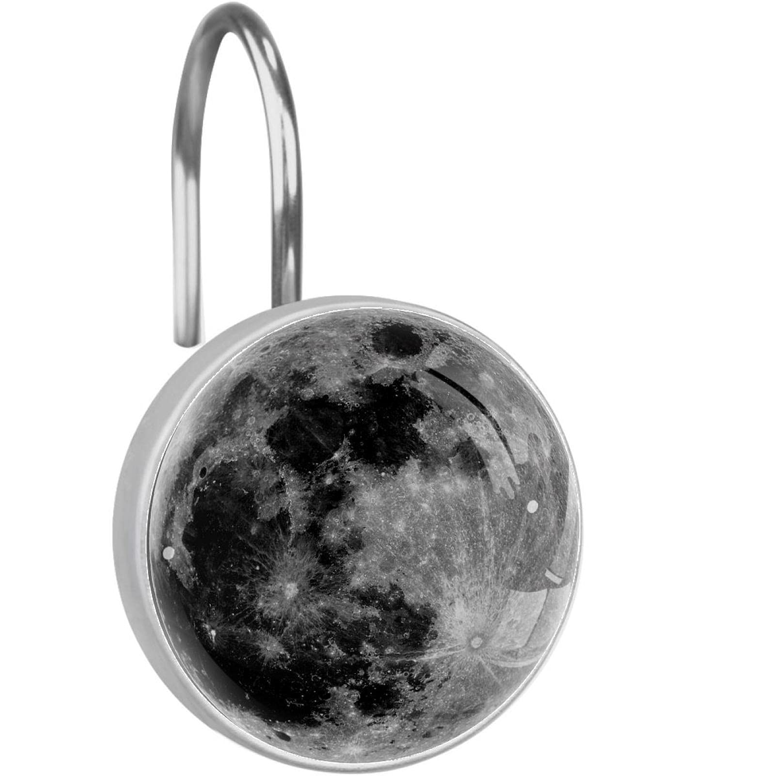 Black Moon 12-Pack Rustproof Shower Curtain Hooks Rings - Decorative Bathroom Curtain Hooks for Shower, Bathtub & Dorm Room
