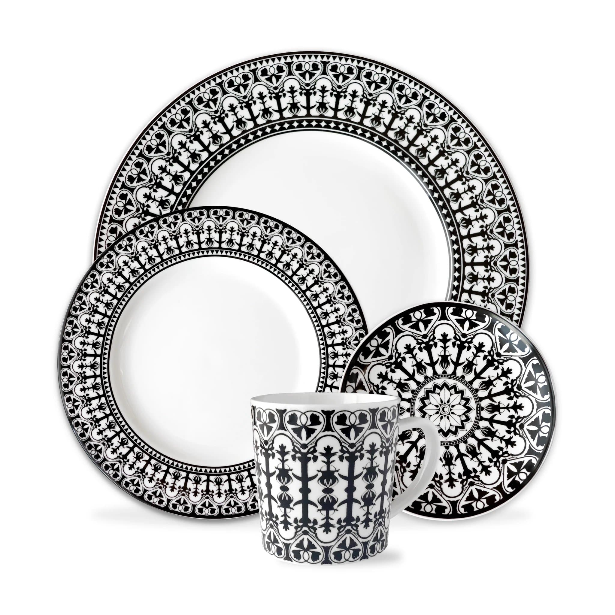 Elegant Black and White Porcelain Dinner Plate Set - Premium Ceramic Plates for Formal Dining, Wedding, and Holiday Gatherings - Dishwasher & Microwave Safe
