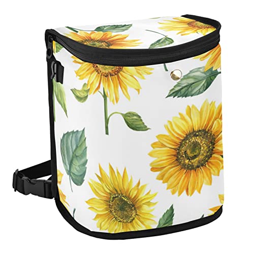 Waterproof Adjustable Car Trash Can with Leakproof Lining - Sunflower Design White Background - Perfect for Car Storage & Organization - Ideal for Road Trips, Commuting & Keeping Your Vehicle Clean