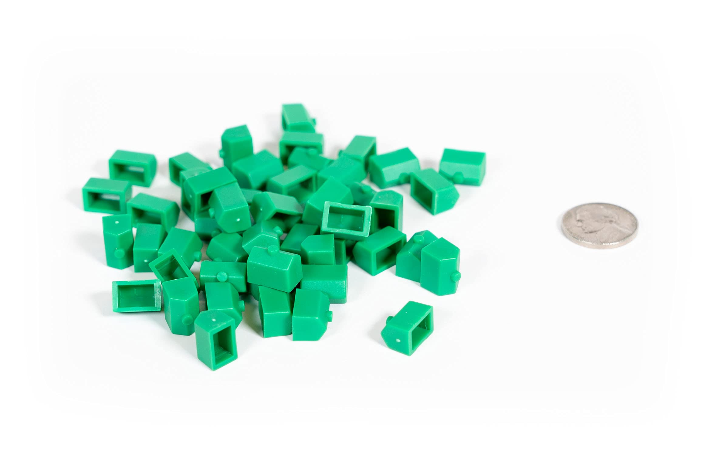 Green Plastic Board Game Replacement Houses - 50 Pieces for Miniature Town & City Building | Perfect for Monopoly, Catan & Tabletop RPG Game Accessories