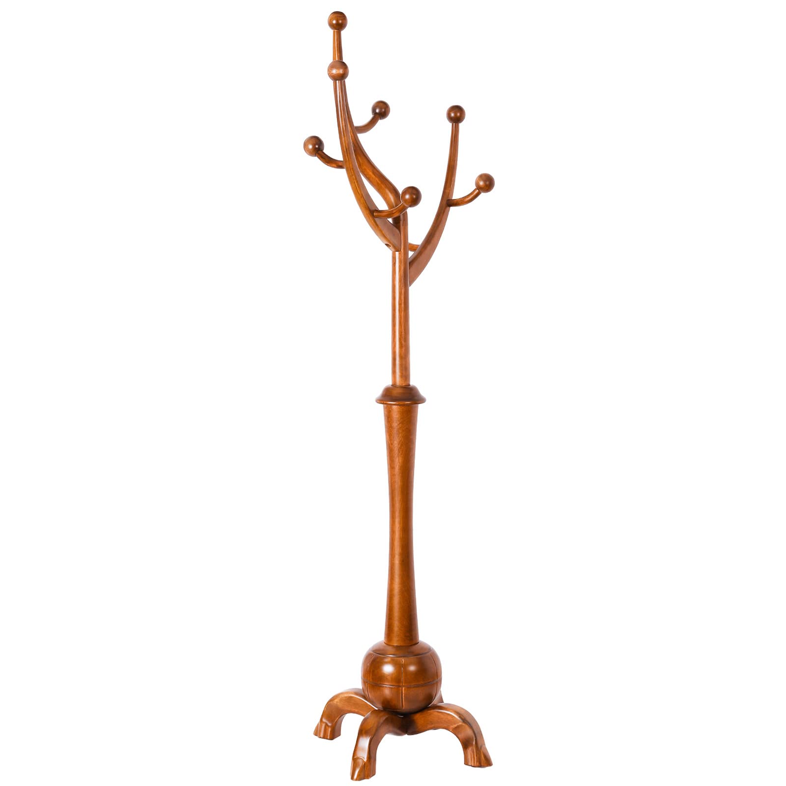 Freestanding Wood Coat Rack with 8 Hooks - Creative Tree Branch Design - Heavy Duty Clothes Hanger Stand with Stable Sphere Base (160lbs Capacity, Light Brown) - Perfect for Entryway, Hallway, Bedroom & Living Room Organization