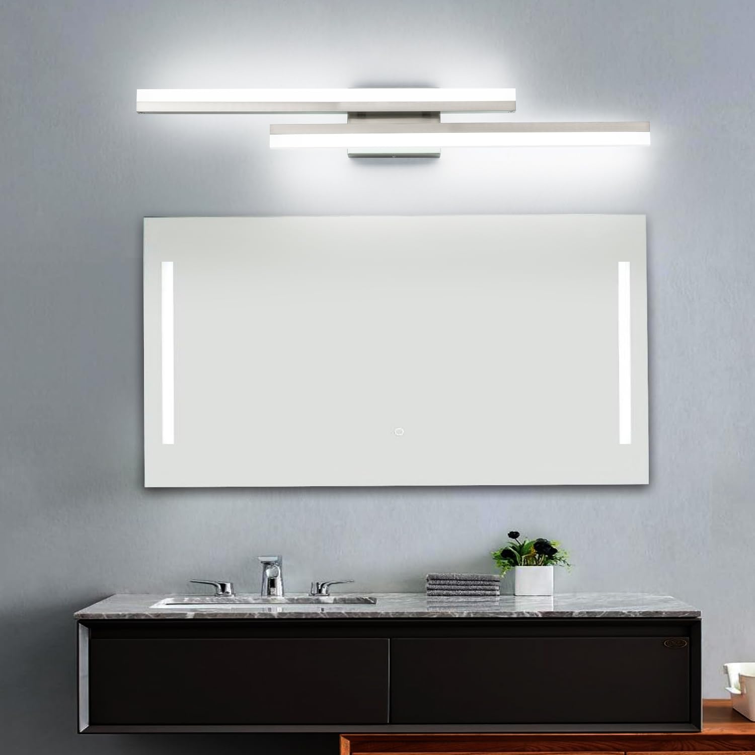 32 Inch Modern LED Vanity Light Fixtures for Bathroom - Brushed Nickel Bathroom Lighting with 6000K Cool White - Perfect for Makeup, Shaving & Spa-Like Ambiance