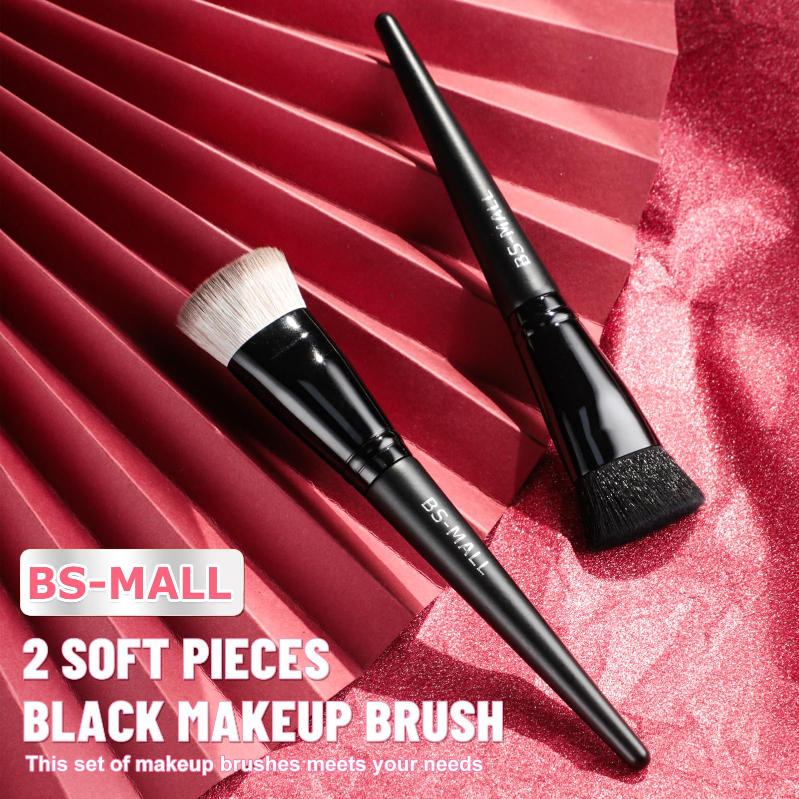 BS-MALL Professional Foundation Makeup Brush Set - 2 Pack Soft Synthetic Kabuki Brushes for Flawless Liquid & Powder Application | Home, Travel & On-the-Go Makeup Kit Essentials