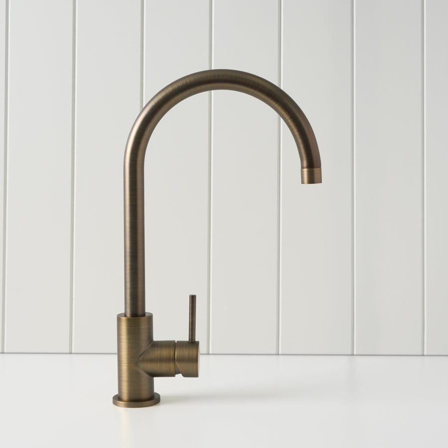 Vintage Sydney Round Kitchen Faucet in Antique Brass - Perfect for Farmhouse, Industrial & Modern Kitchen Sinks